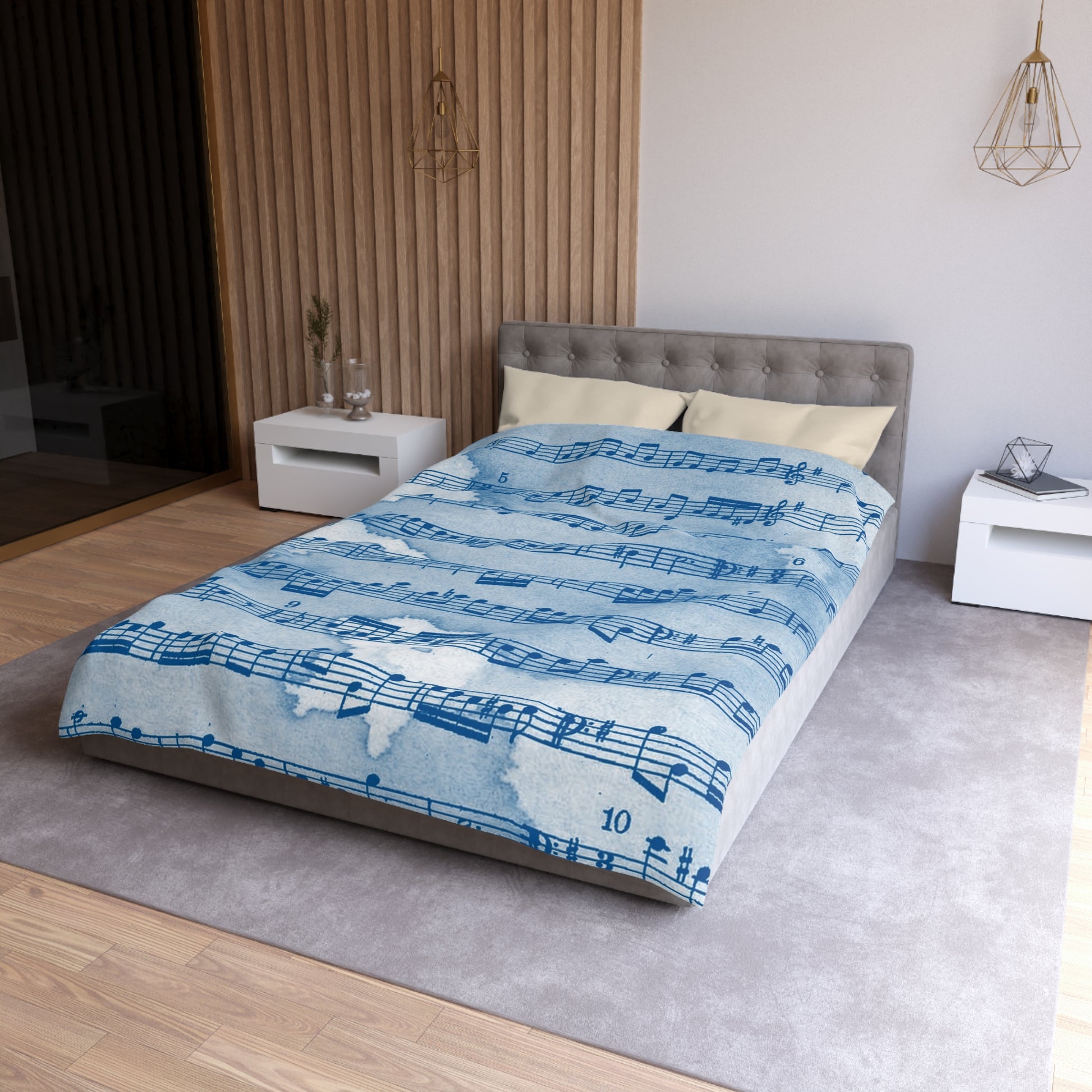 Drip Spill Type Beat Sheet Music Blue Microfiber Duvet Cover, Artsulli - Art is Long, Life is Short, Home Decor, , , , , , , 