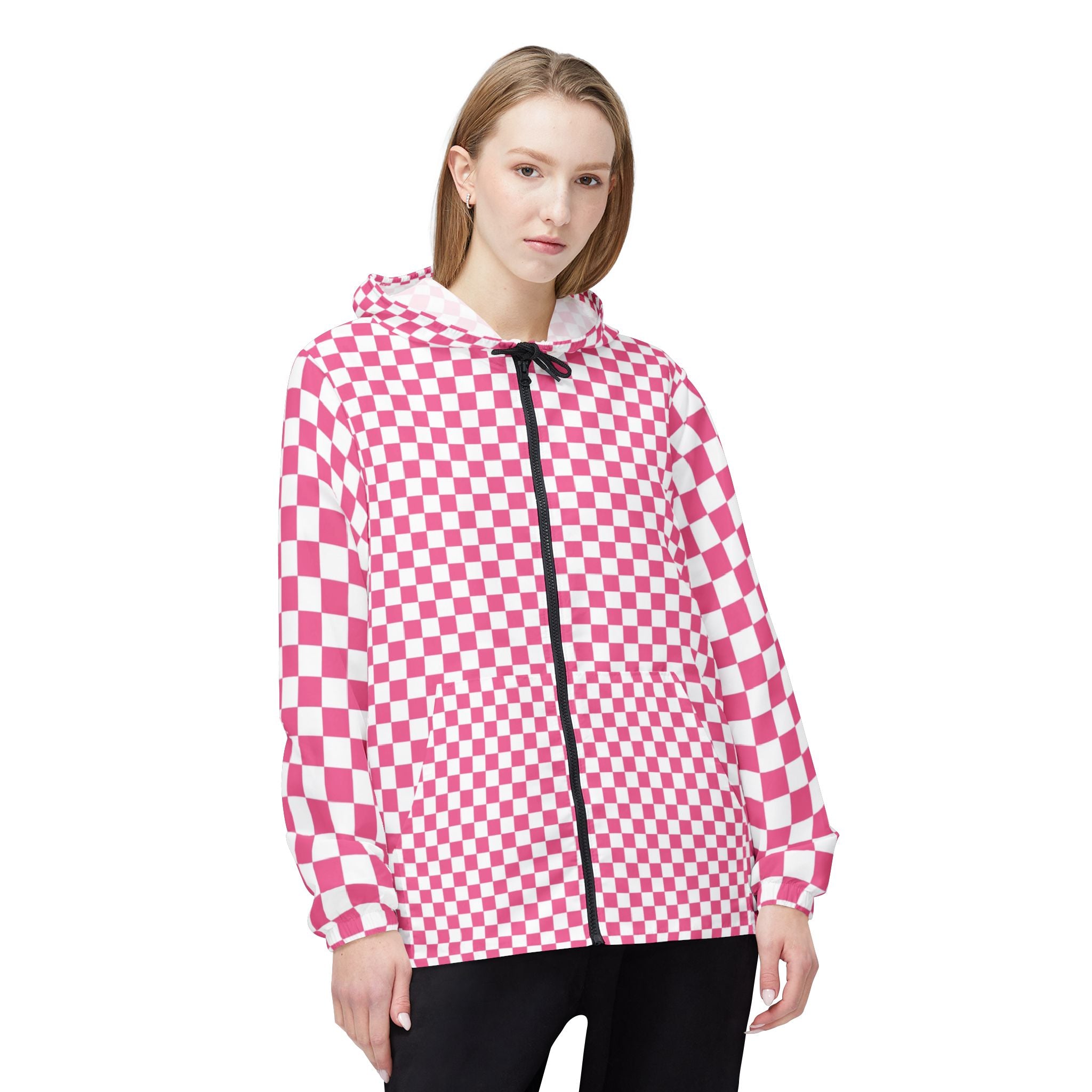 Yuyushiki Pink Check Windbreaker Jacket (AOP), Artsulli - Art is Long, Life is Short, Outerwear, , , , , , , 