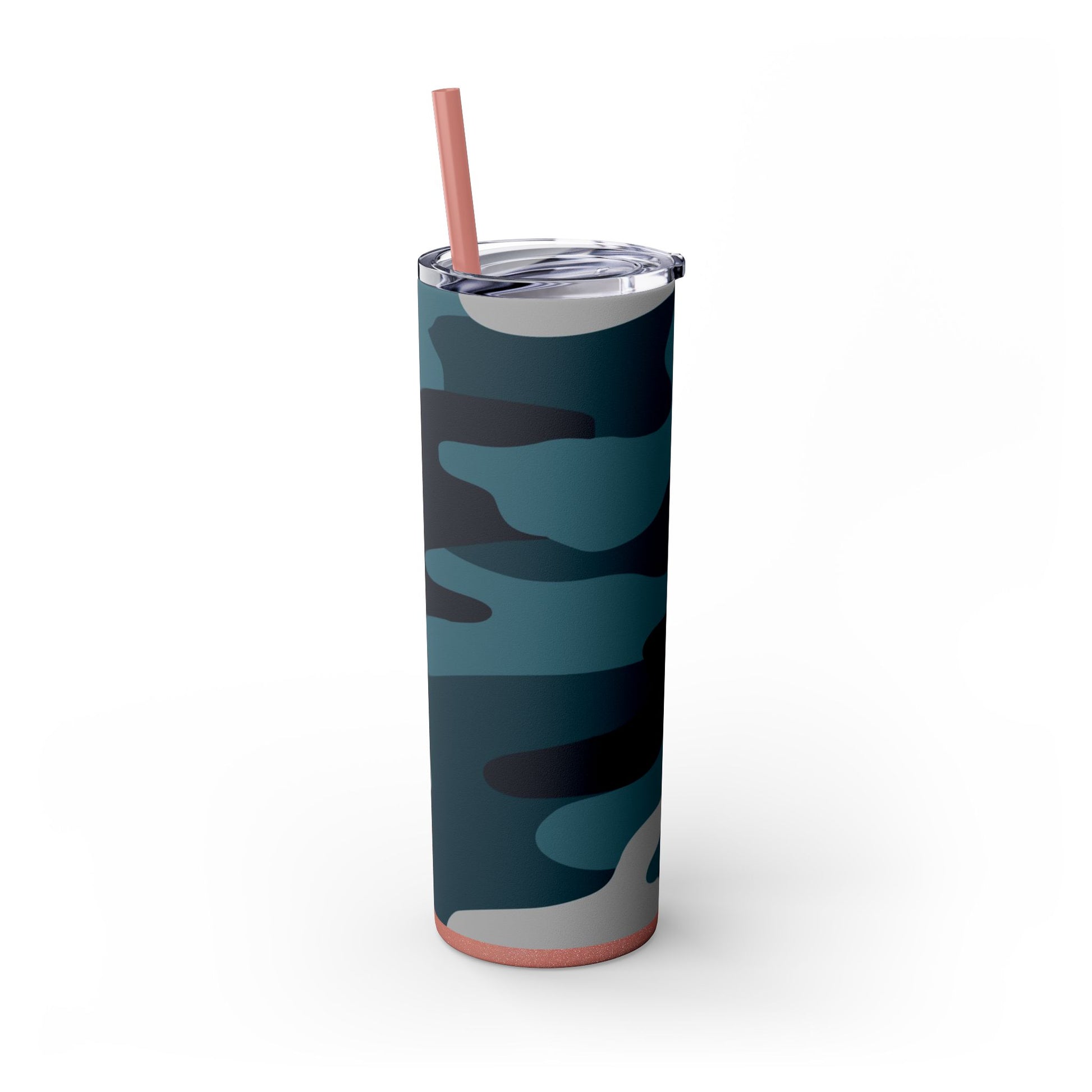 Blue Camouflage Skinny Tumbler with Straw, 20oz, Artsulli - Art is Long, Life is Short, Mug, , , , , , , 