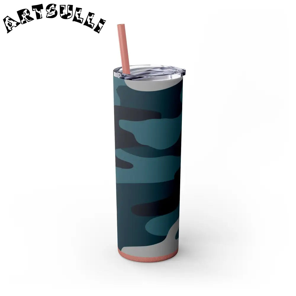 JAKKOUTTHEBXX Blue Camouflage Skinny Tumbler with Straw 20oz