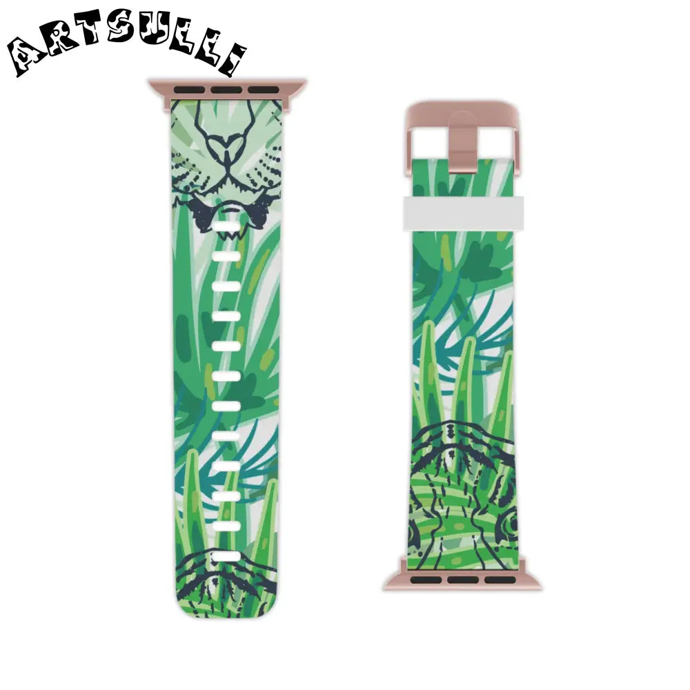 JAKKOUTTHEBXX Tropical Jungle Tigers Green Watch Band for Apple