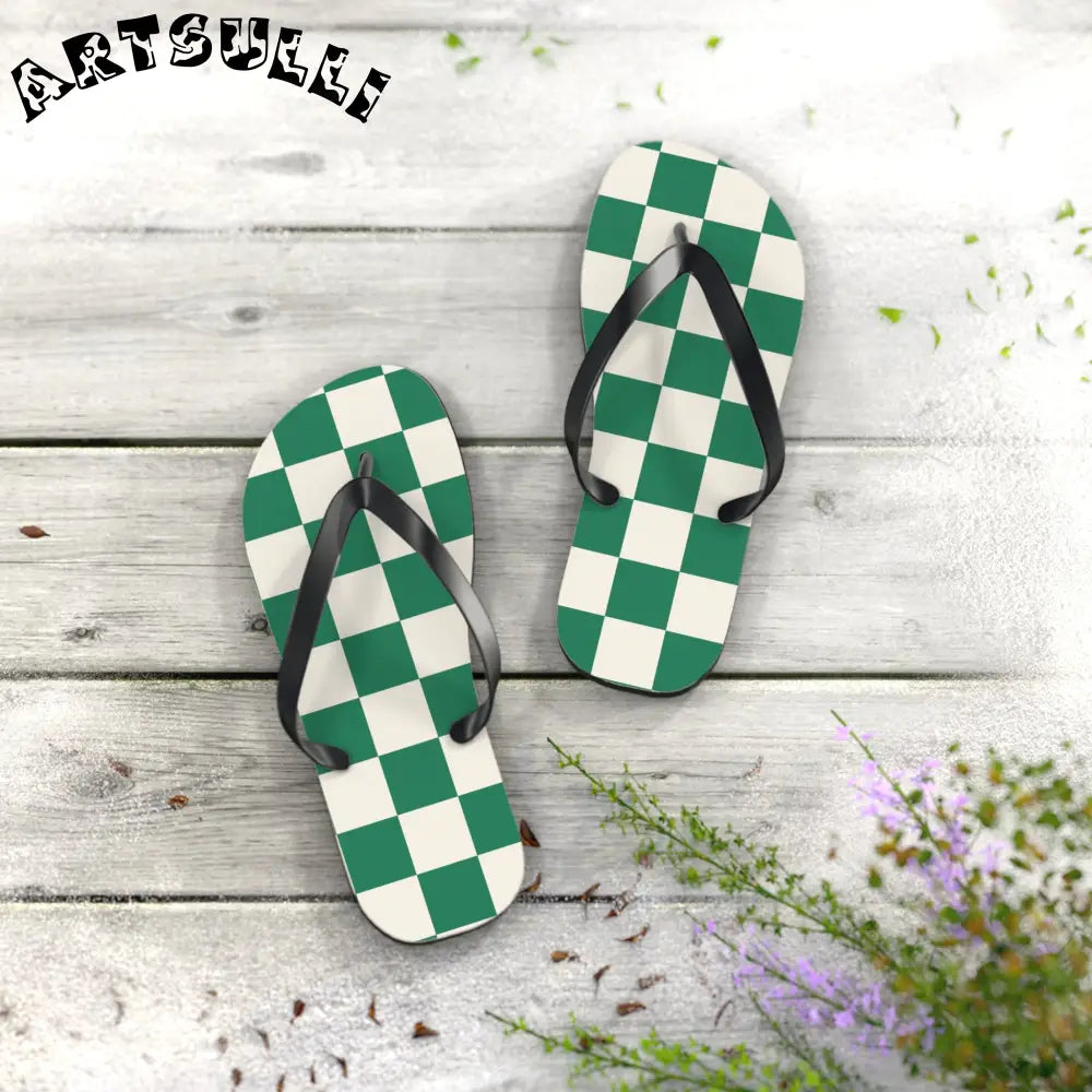 JAKKOUTTHEBXX Checkerboard Dark Green Flip Flops JAKKOUTTHEBXX