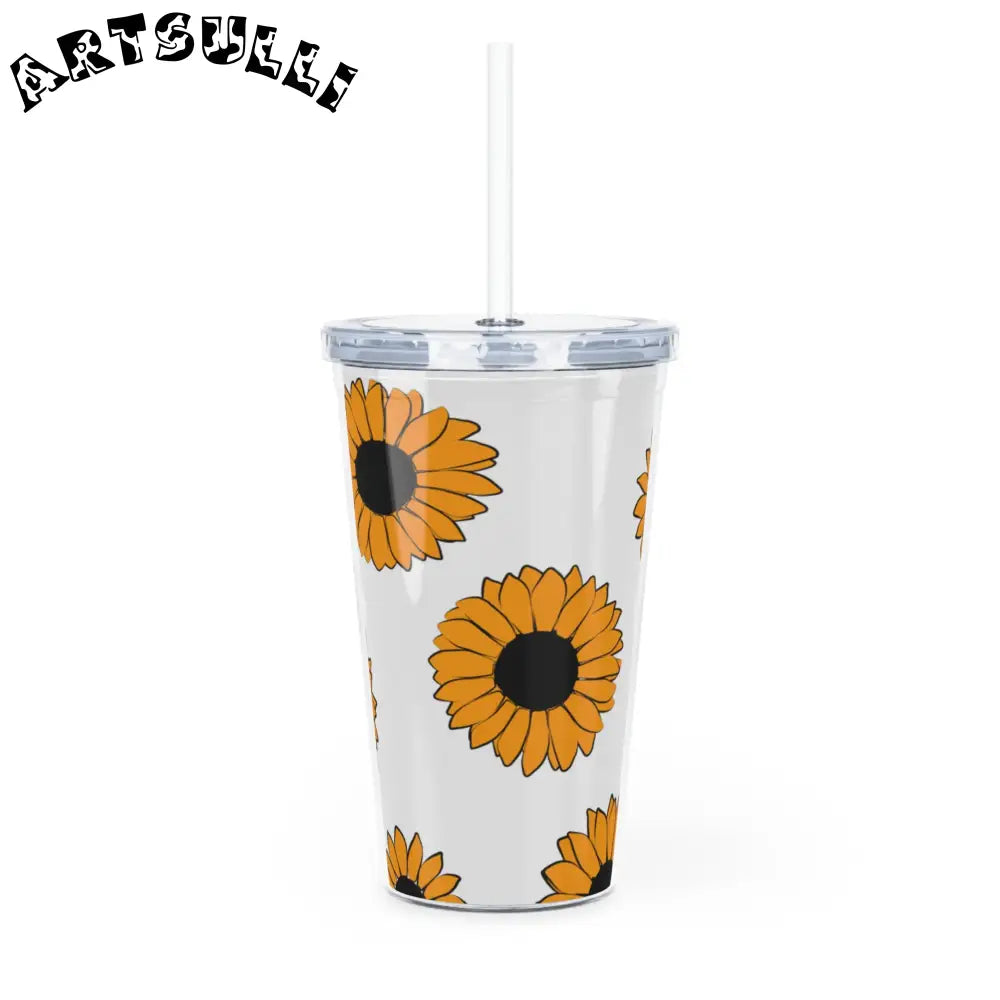 JAKKOUTTHEBXX Sunflowers Plastic Tumbler with Straw JAKKOUTTHEBXX
