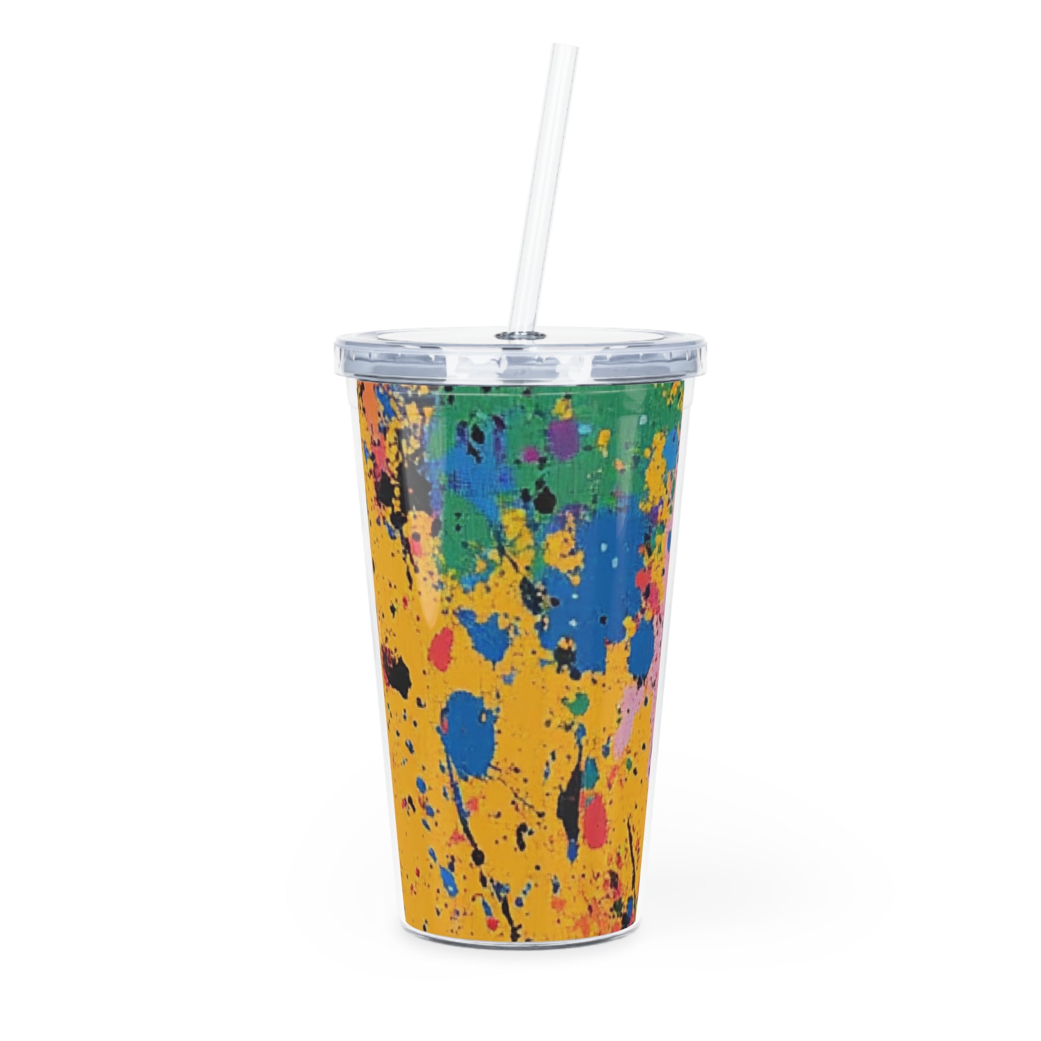 The Colors Of Paint Splatter Plastic Tumbler with Straw, Artsulli - Art is Long, Life is Short, Mug, Size, 20oz, Color, Transparent, , , 12610741525022