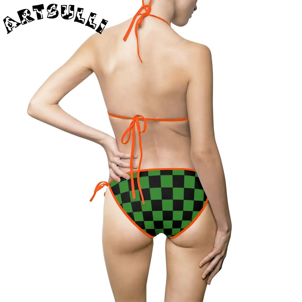 JAKKOUTTHEBXX Checkerboard Green and Black Women’s Bikini Swimsuit