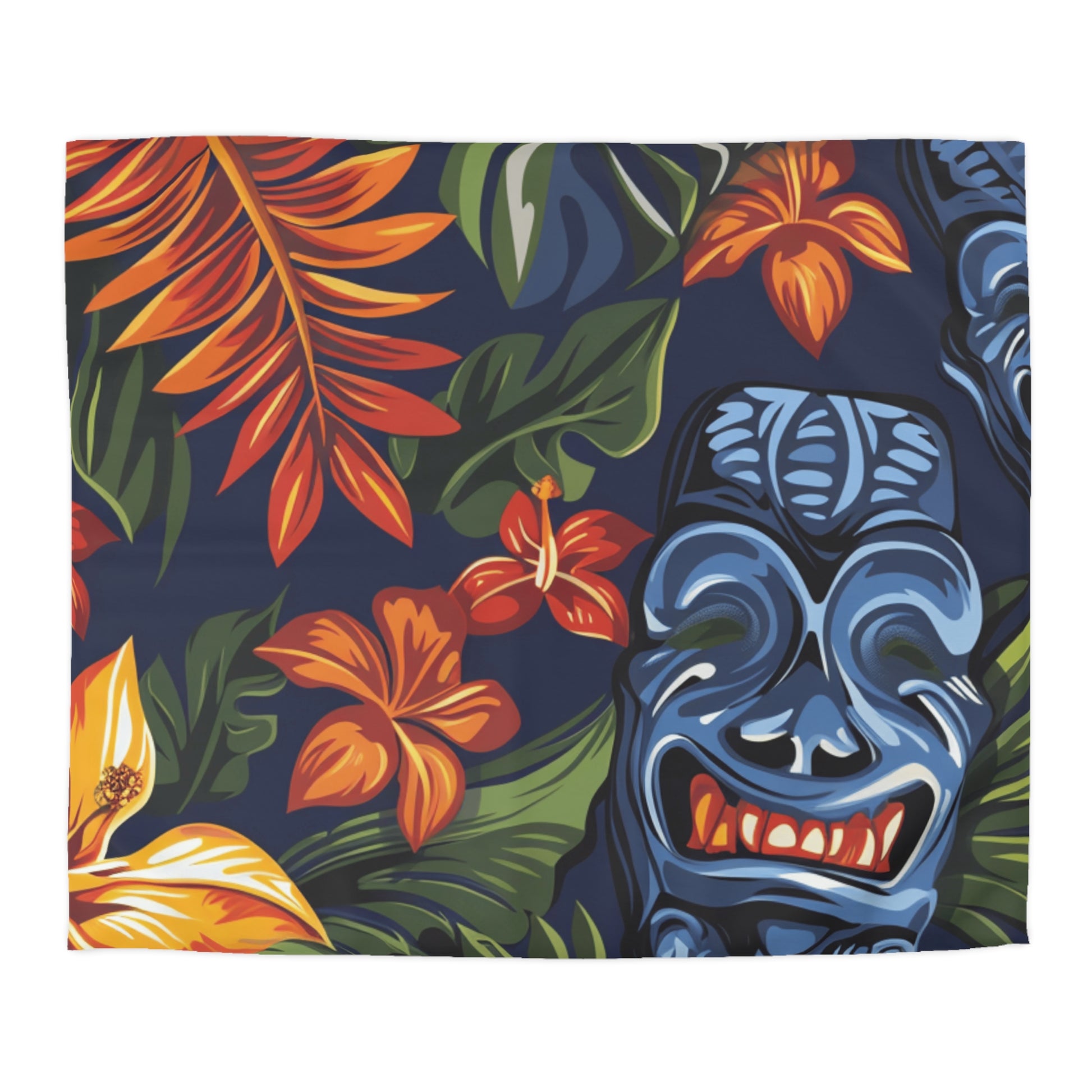 Tiki Bloom Navy Microfiber Duvet Cover, Artsulli - Art is Long, Life is Short, Home Decor, Size, King, Color, White, , , 15997285211496662646