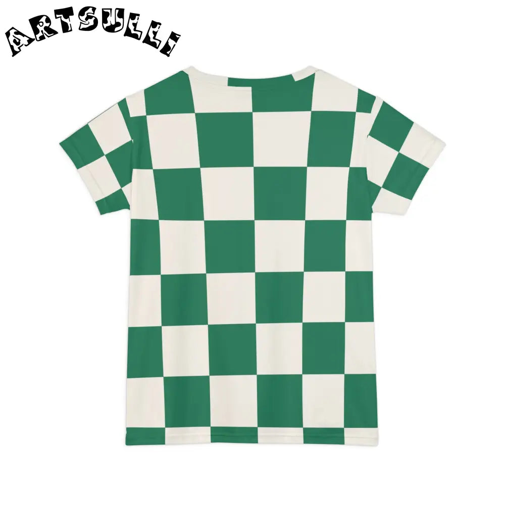 JAKKOUTTHEBXX Checkerboard Dark Green Women’s Short Sleeve Shirt