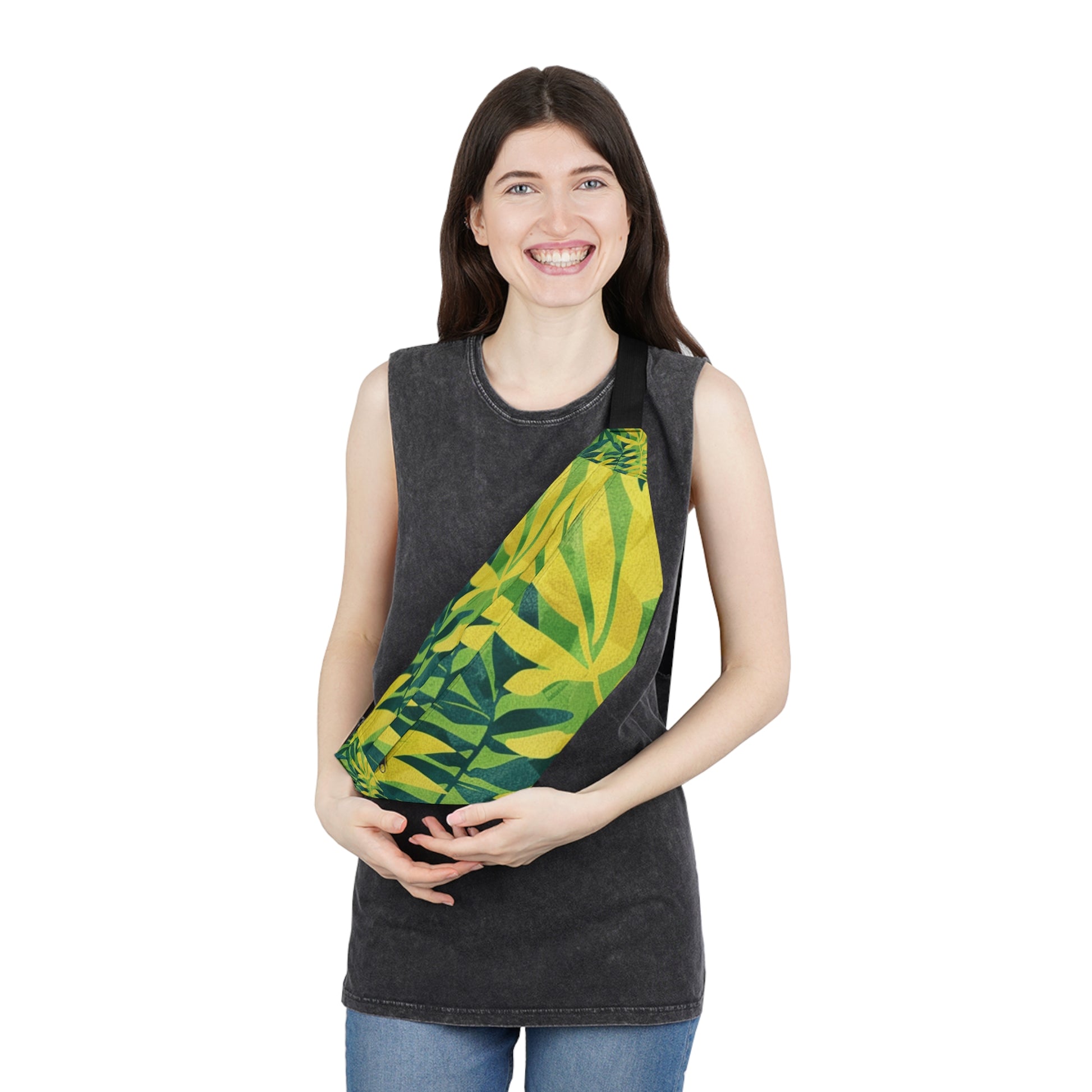 Green Leaf x Yellow Leaf x Tropical x Jungle Large Fanny Pack, Artsulli - Art is Long, Life is Short, Bags, , , , , , , 