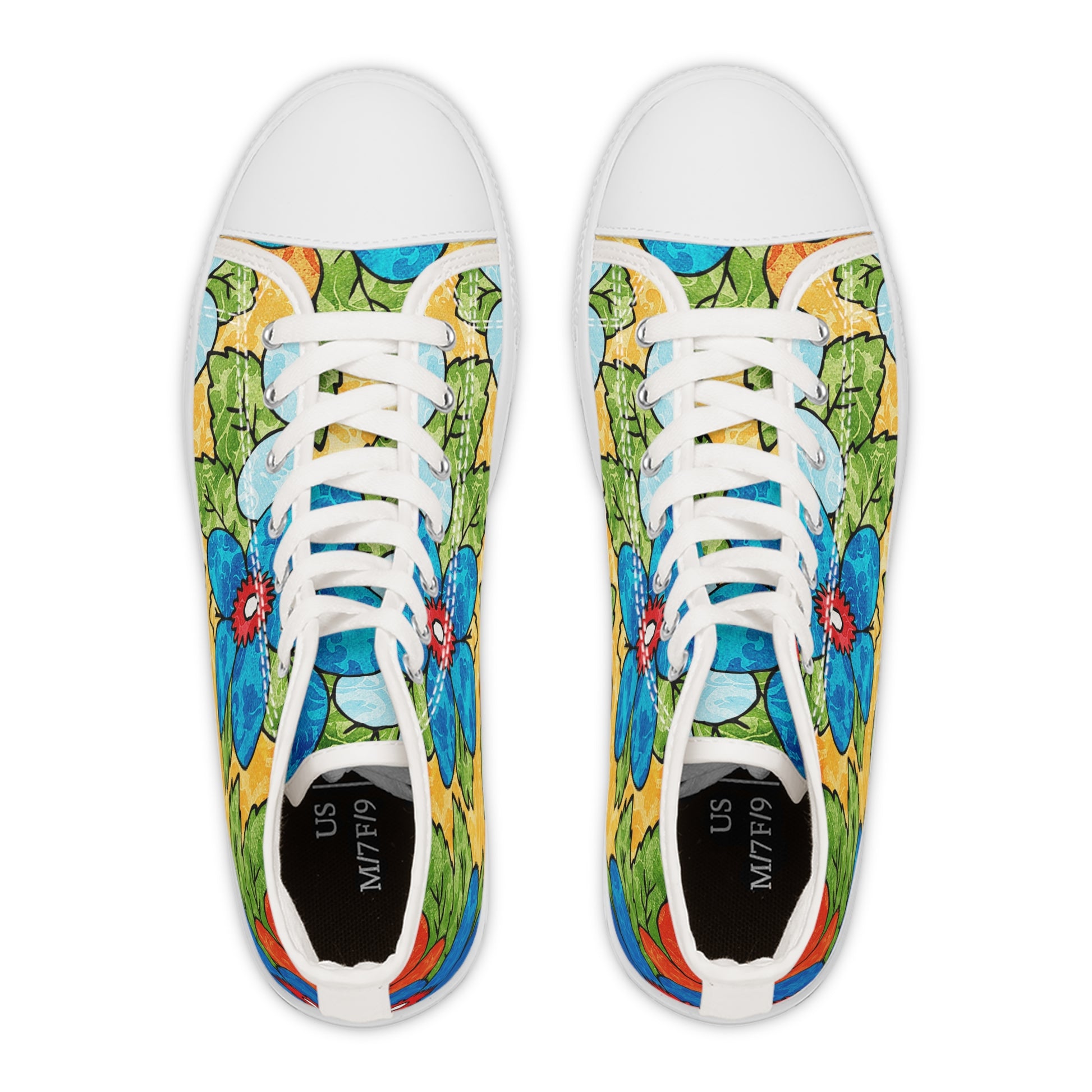 Groovy Yellow Floral Kl II Women's High Top Sneakers, Artsulli - Art is Long, Life is Short, Shoes, , , , , , , 