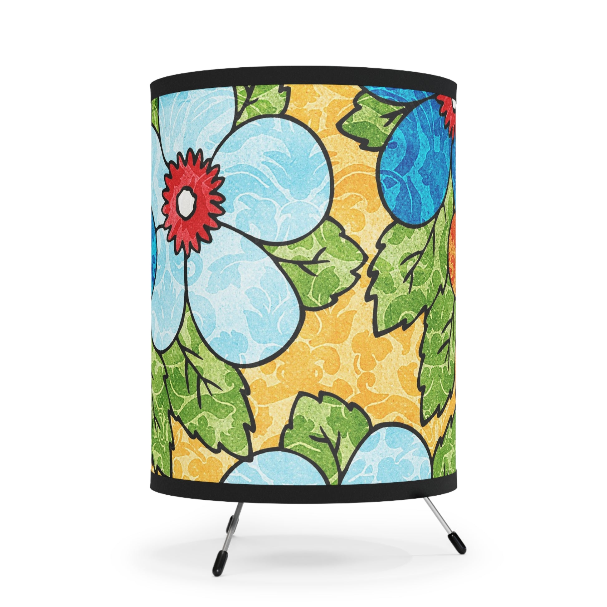 Groovy Yellow Floral Kl Tripod Lamp with High-Res Printed Shade, US\CA plug, Artsulli - Art is Long, Life is Short, Home Decor, , , , , , , 