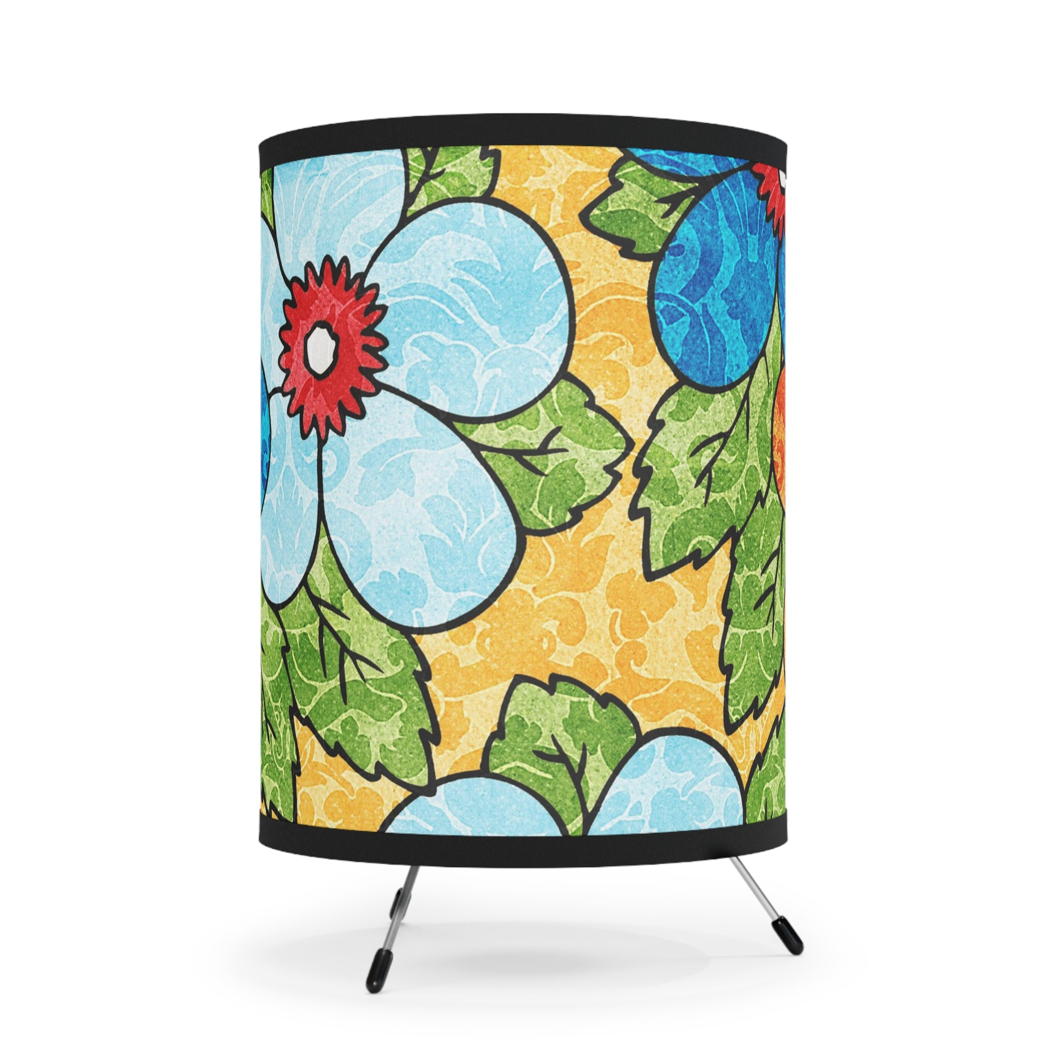 Groovy Yellow Floral Kl Tripod Lamp with High-Res Printed Shade, US\CA plug, Artsulli - Art is Long, Life is Short, Home Decor, , , , , , , 