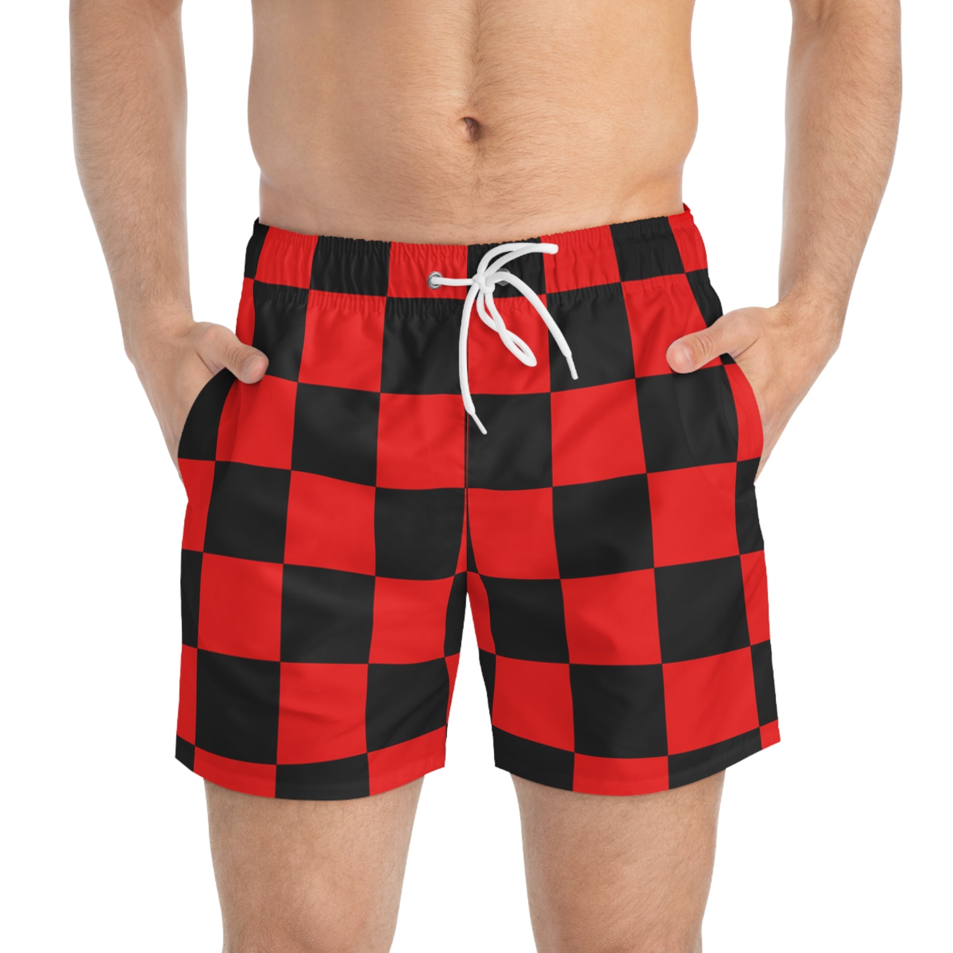 Checkerboard Red and Black Swim Trunks (AOP), Artsulli - Art is Long, Life is Short, All Over Prints, , , , , , , 