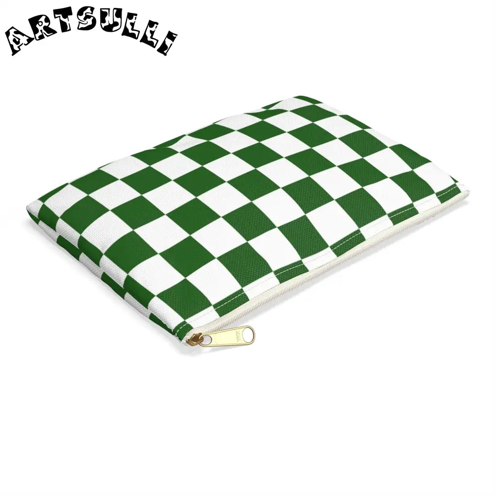 JAKKOUTTHEBXX Checkerboard White and Dark Green Accessory Pouch