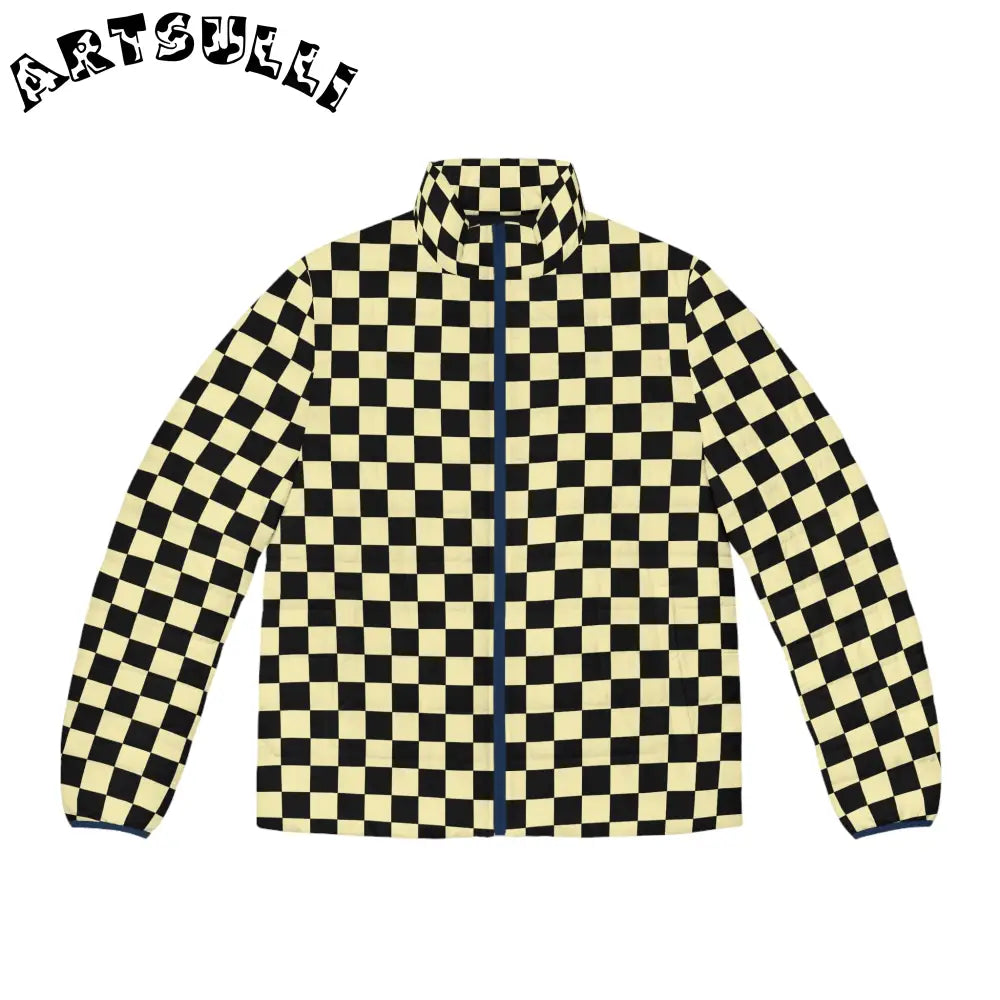 JAKKOUTTHEBXX Checkerboard Black and Yellow Men’s Puffer Jacket