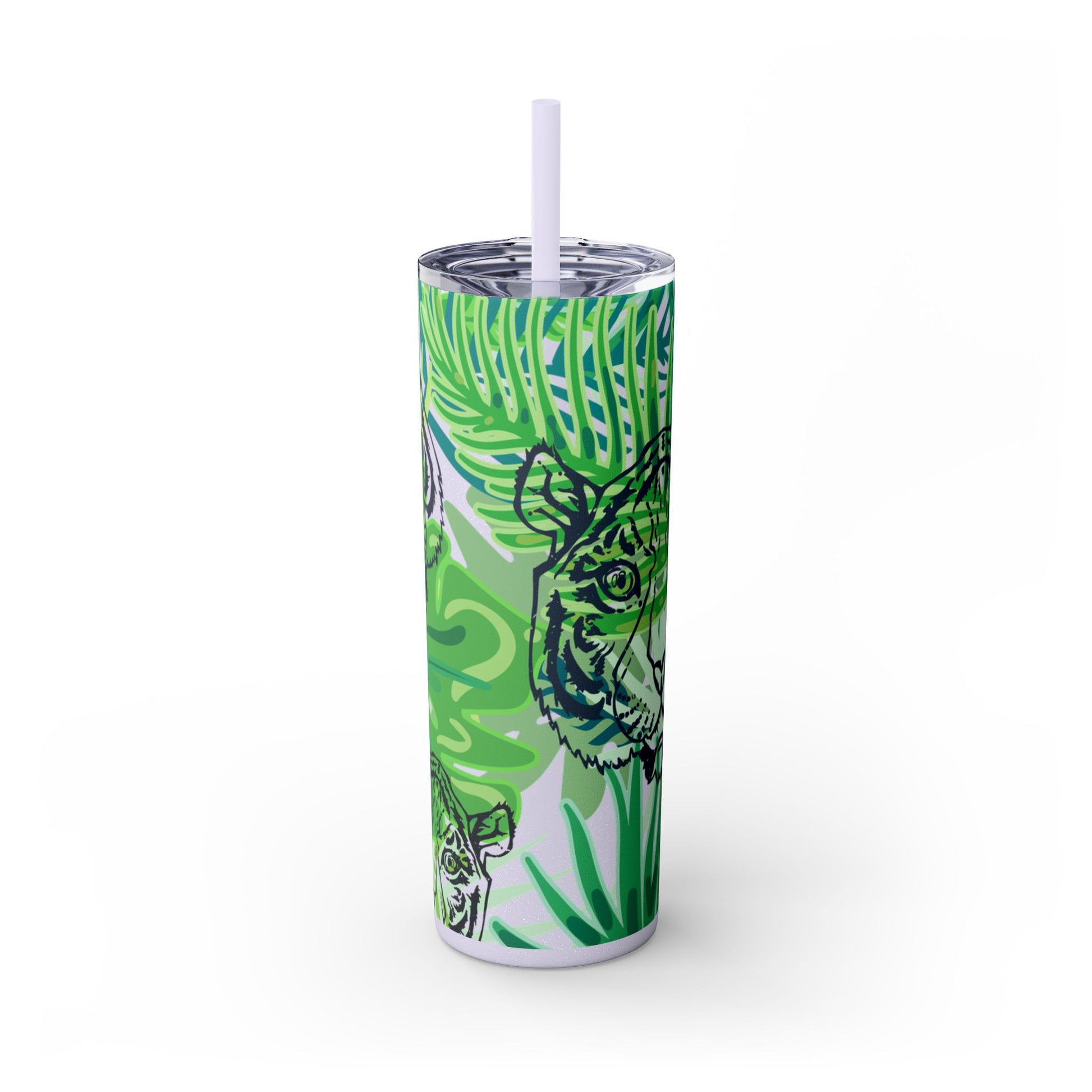 Tropical Jungle Tigers Green Skinny Tumbler with Straw, 20oz, Artsulli - Art is Long, Life is Short, Mug, , , , , , , 