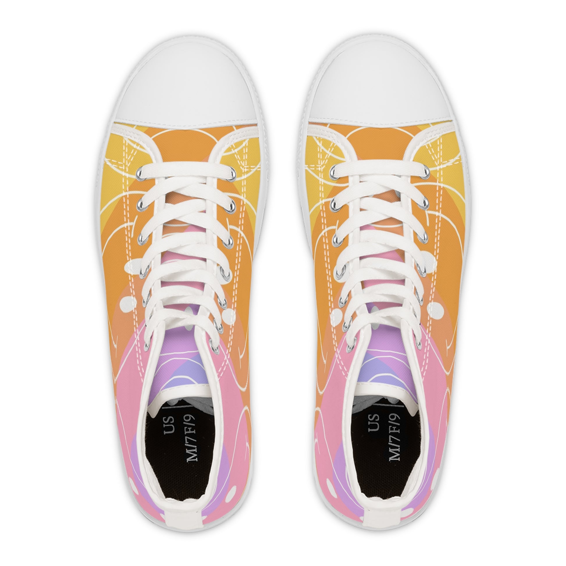 Smiley Face x Rainbow Stripes Multi-Color Women's High Top Sneakers, Artsulli - Art is Long, Life is Short, Shoes, , , , , , , 