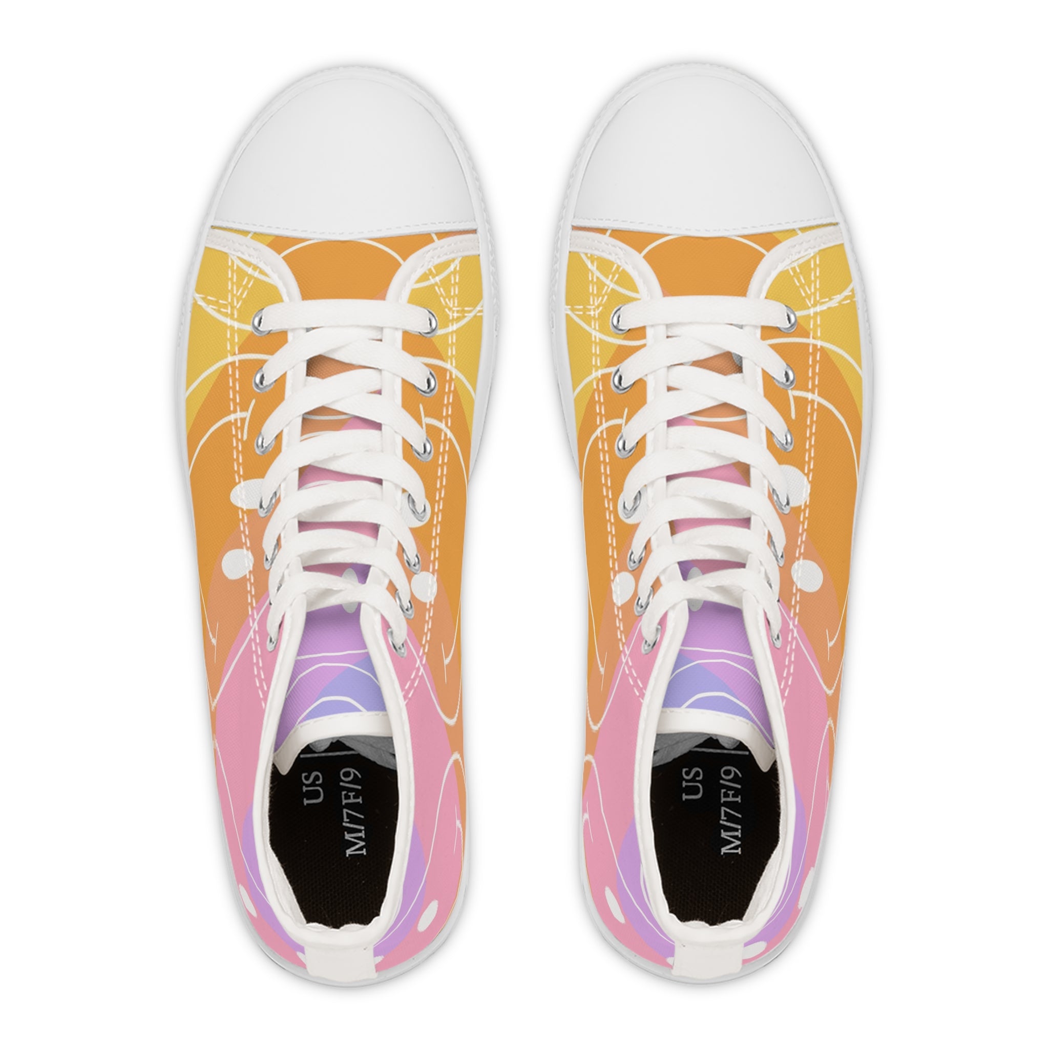 Smiley Face x Rainbow Stripes Multi-Color Women's High Top Sneakers, Artsulli - Art is Long, Life is Short, Shoes, , , , , , , 