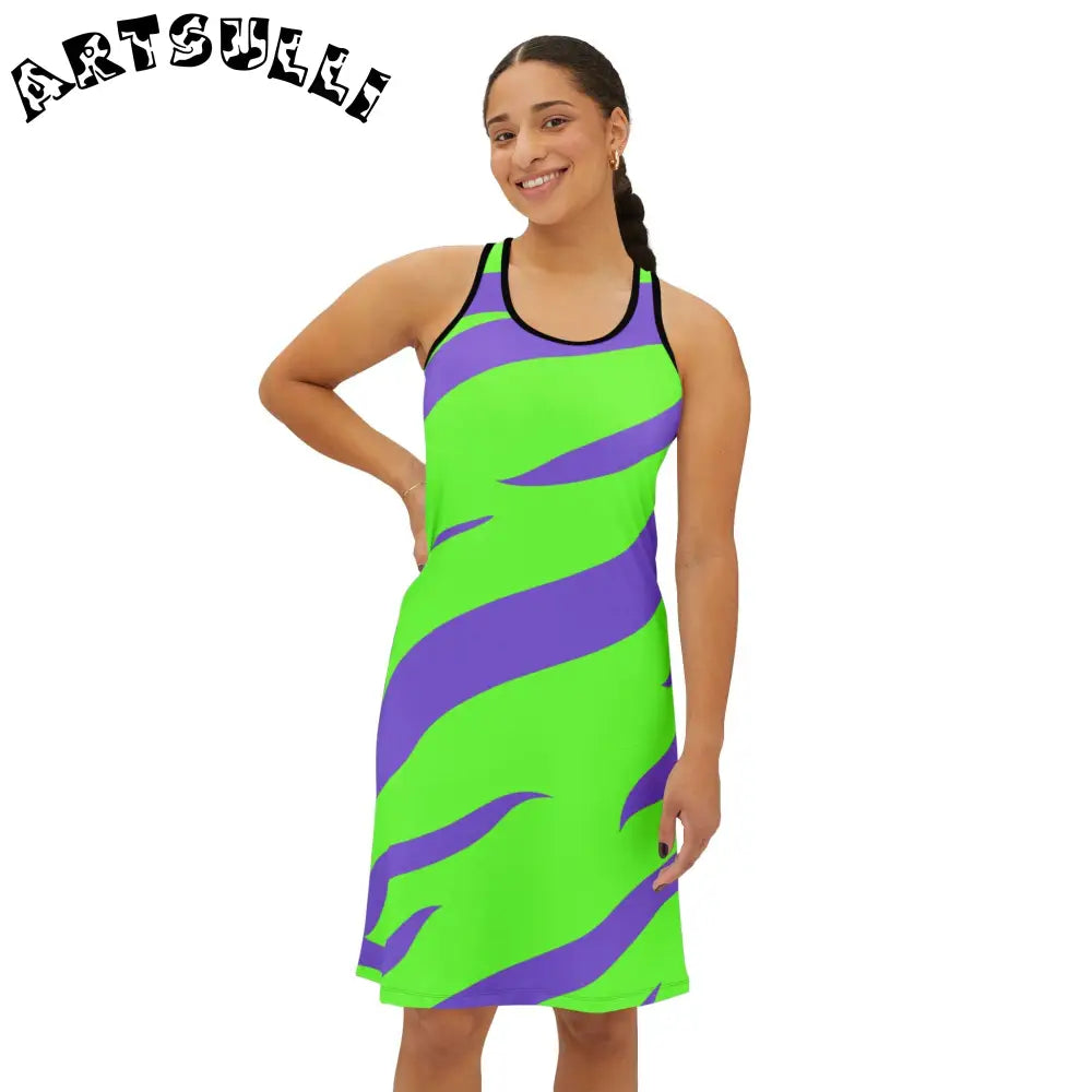 JAKKOUTTHEBXX Tyrannosaurus Print Green and Purple Women’s Racerback