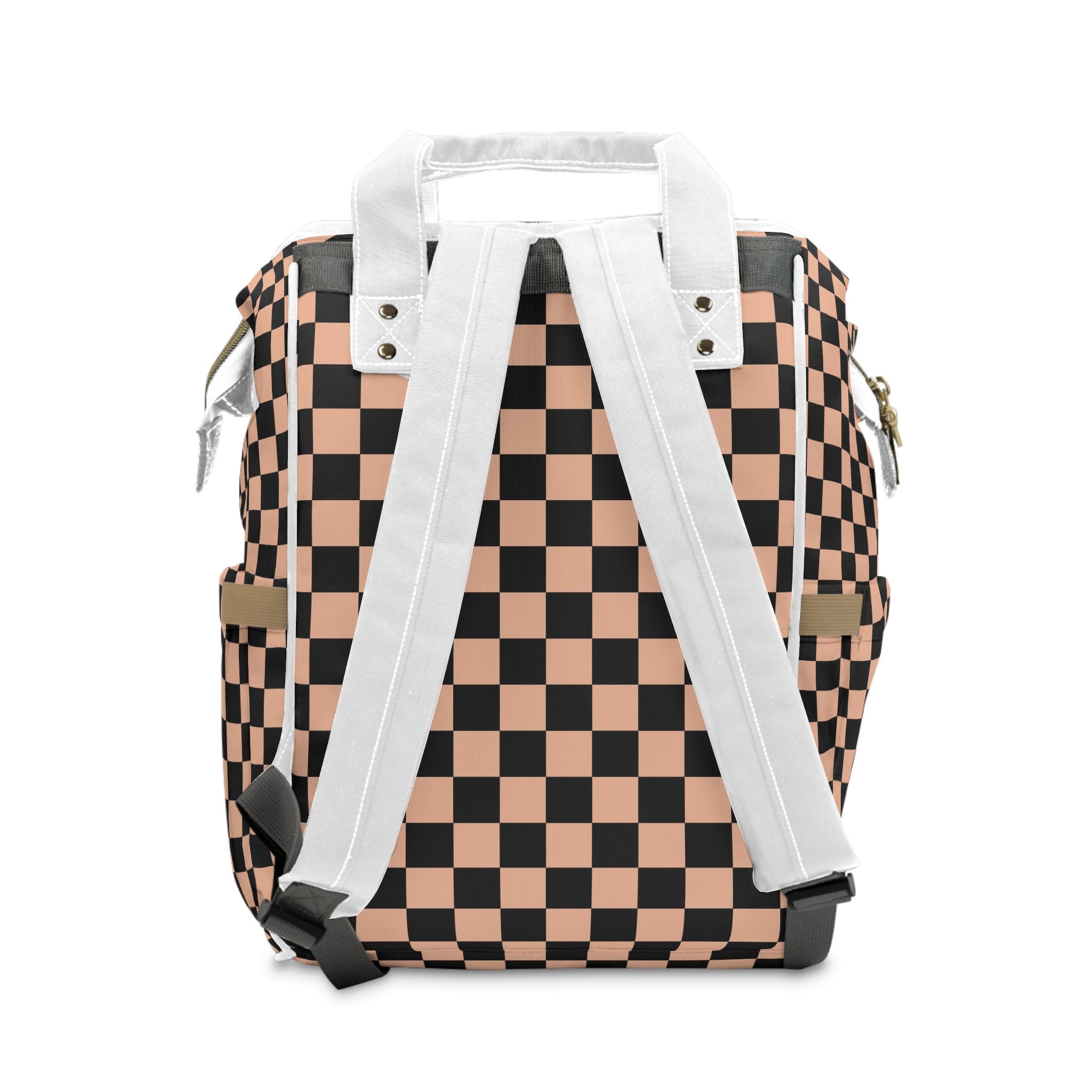 Checkerboard Soft Orange and Black Multifunctional Diaper Backpack, Artsulli - Art is Long, Life is Short, Bags, , , , , , , 