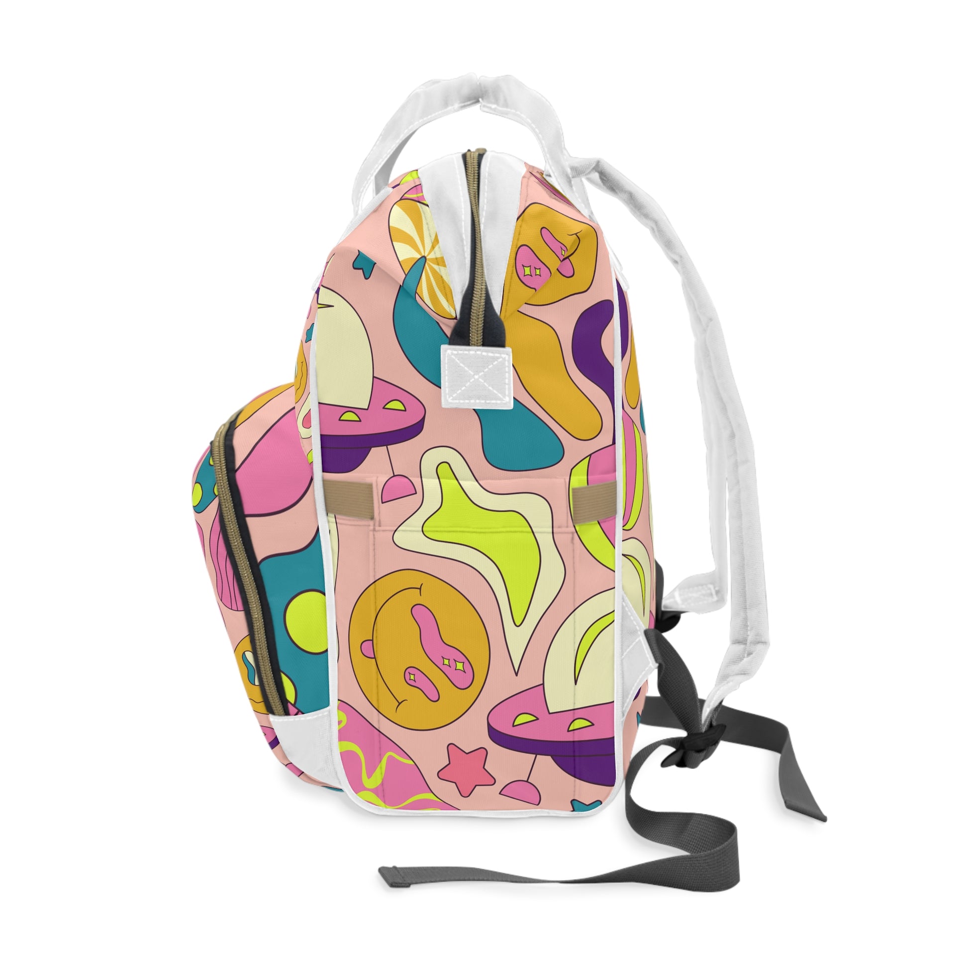 Trippy Spaceships Pink Multifunctional Diaper Backpack, Artsulli - Art is Long, Life is Short, Bags, , , , , , , 