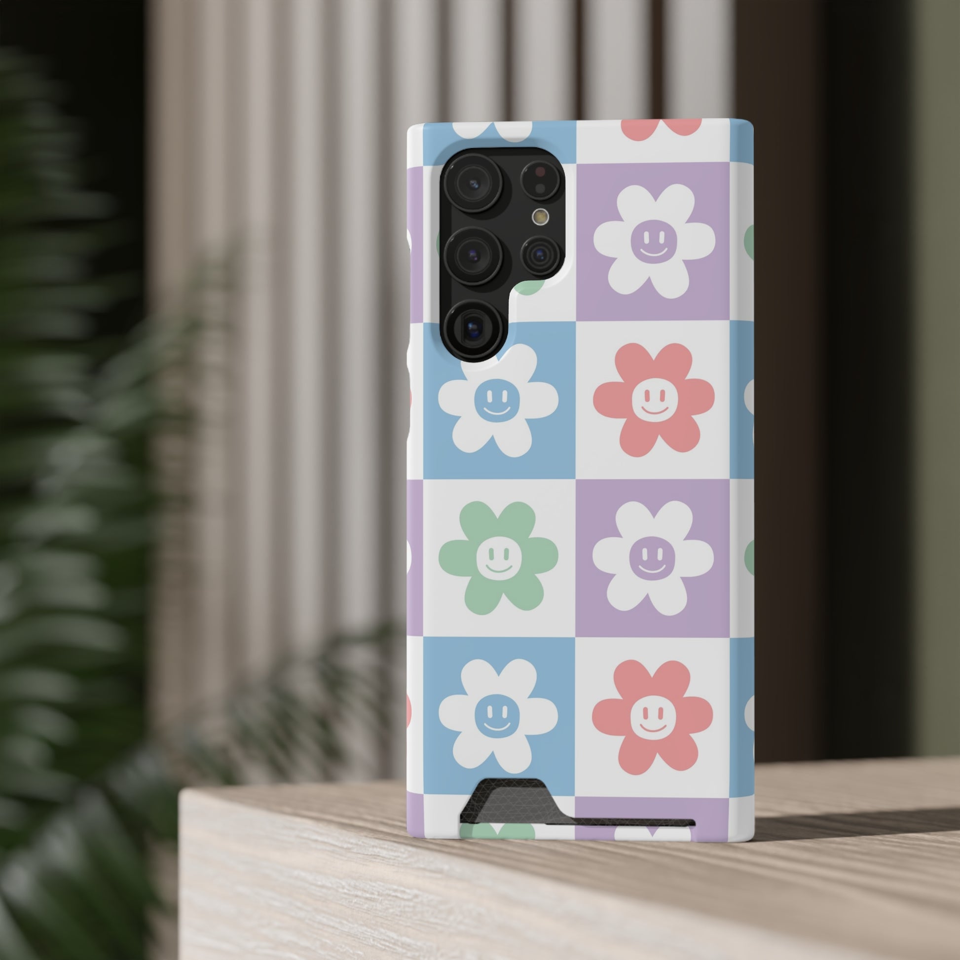 Chessboard x Smiley Face Flowers Multi-Color Phone Case With Card Holder, Artsulli - Art is Long, Life is Short, Phone Case, , , , , , , 
