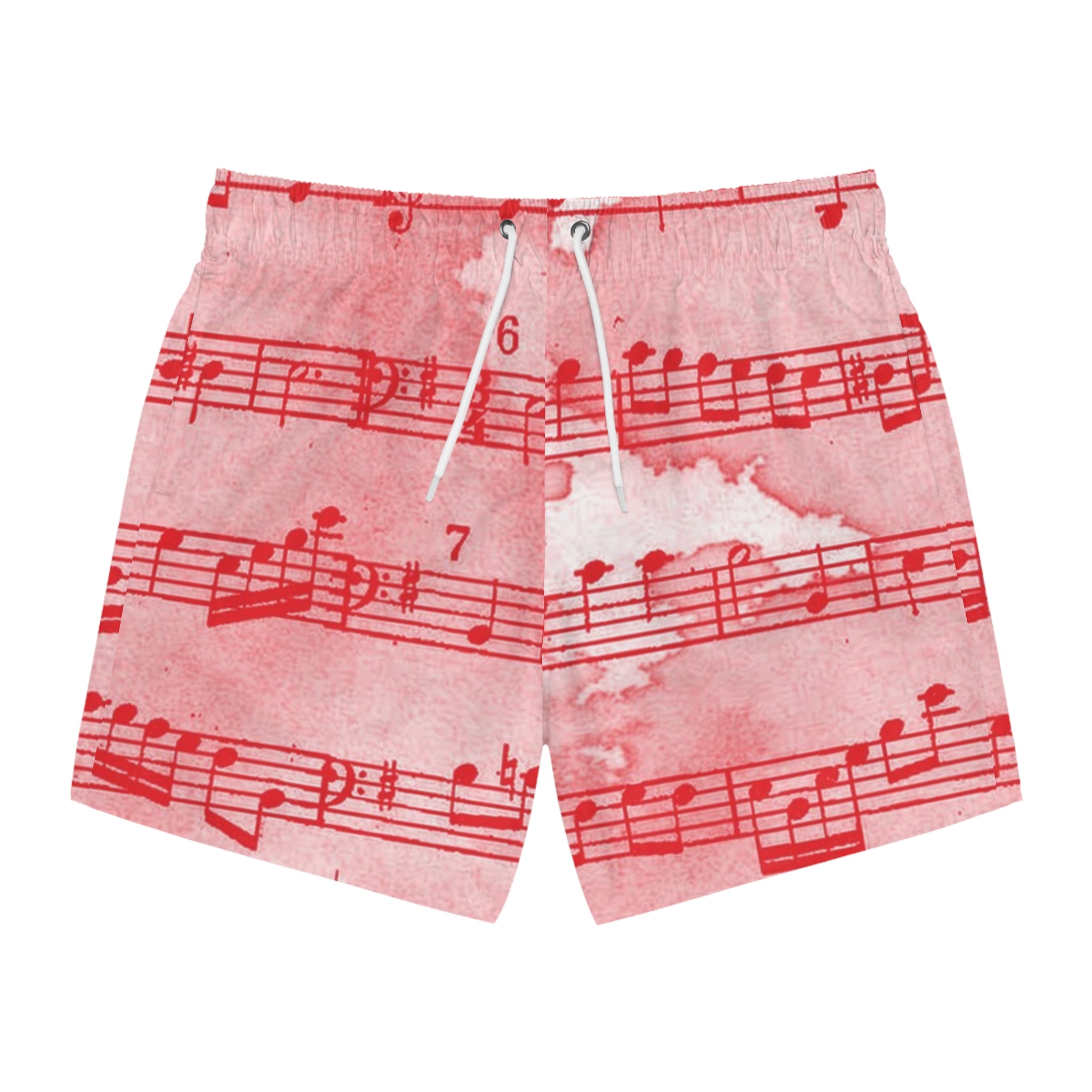 Drip Spill Type Beat Sheet Music Red Swim Trunks (AOP), Artsulli - Art is Long, Life is Short, All Over Prints, Size, XS, Color, Seam thread color automatically matched to design, , , 24845054460946825433