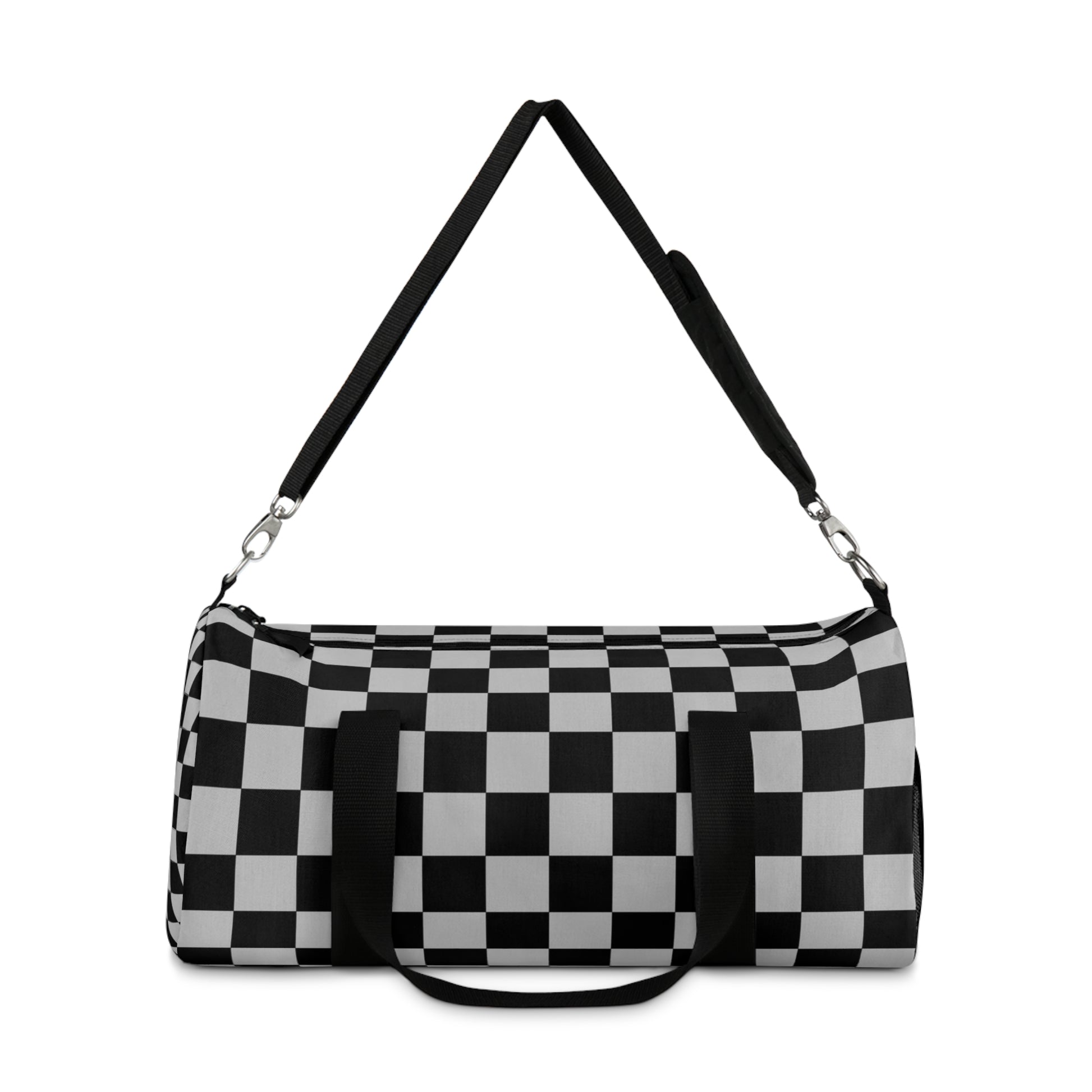 Checkerboard Dada Black and Light Gray Duffel Bag, Artsulli - Art is Long, Life is Short, Bags, , , , , , , 
