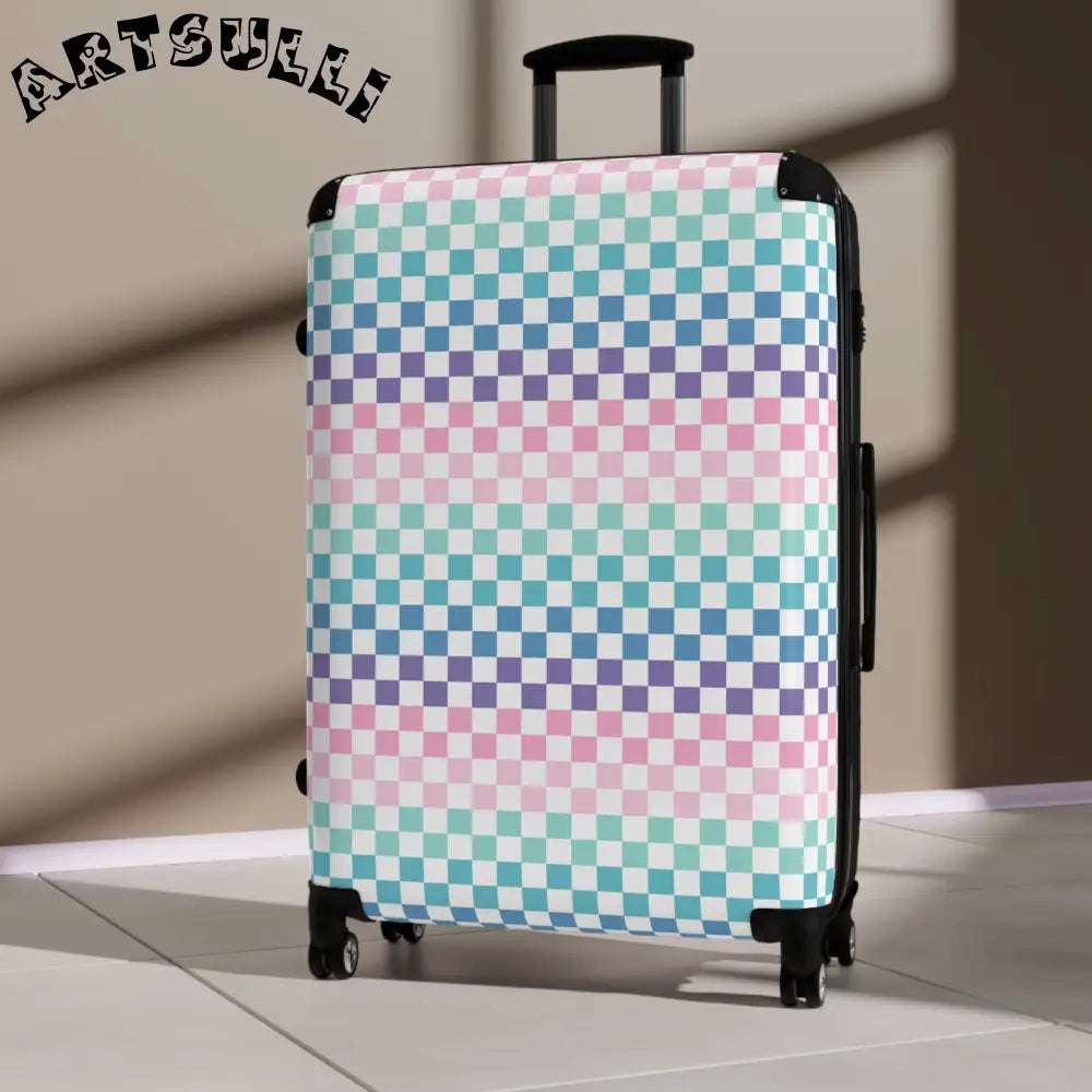 JAKKOUTTHEBXX Vaporwave Rainbow Checkerboard II Multi-Color Suitcase