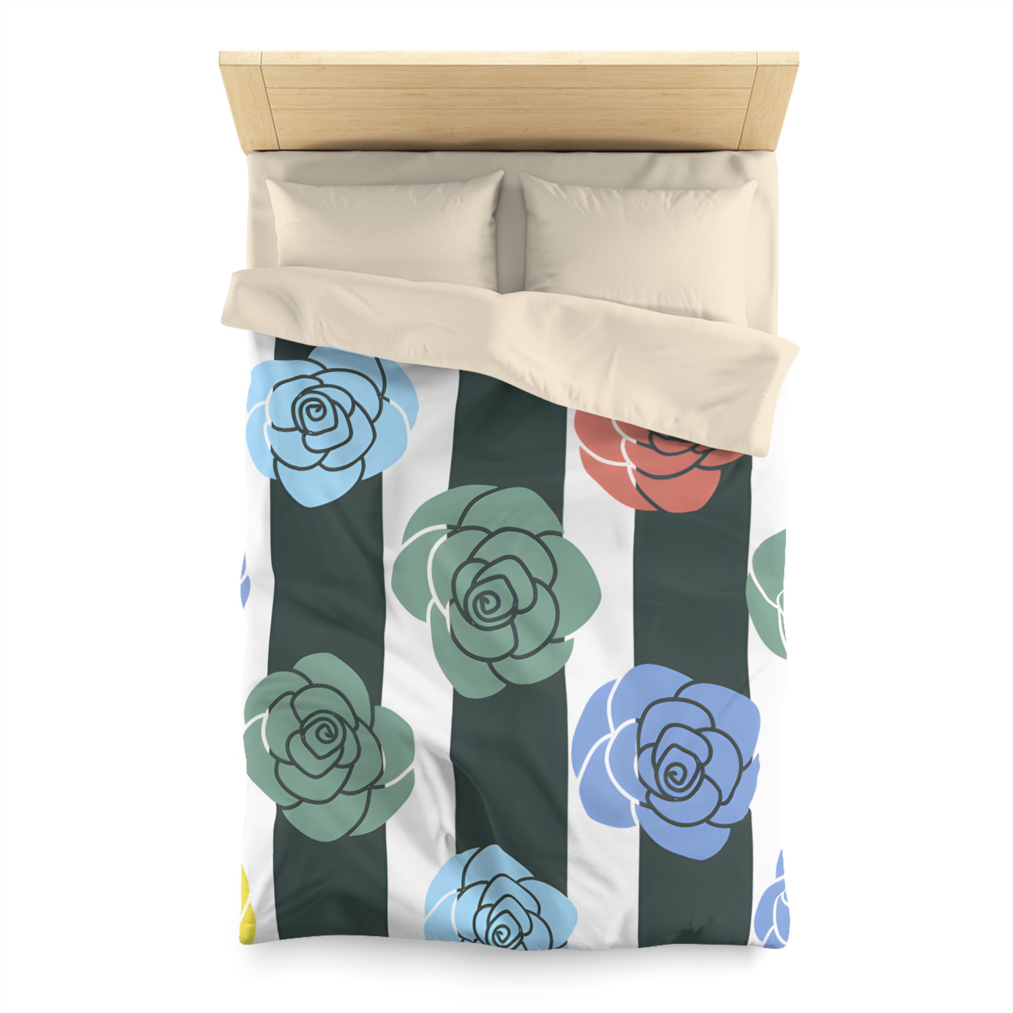 Stripes x Roses Black and White Microfiber Duvet Cover, Artsulli - Art is Long, Life is Short, Home Decor, , , , , , , 