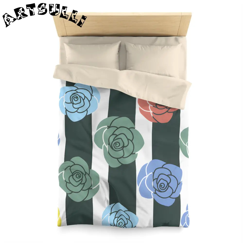 JAKKOUTTHEBXX Stripes x Roses Black and White Microfiber Duvet Cover