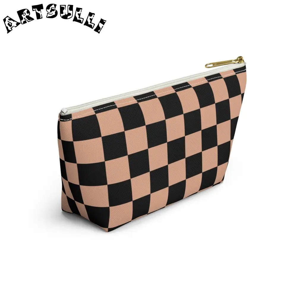 JAKKOUTTHEBXX Checkerboard Soft Orange and Black Accessory Pouch w