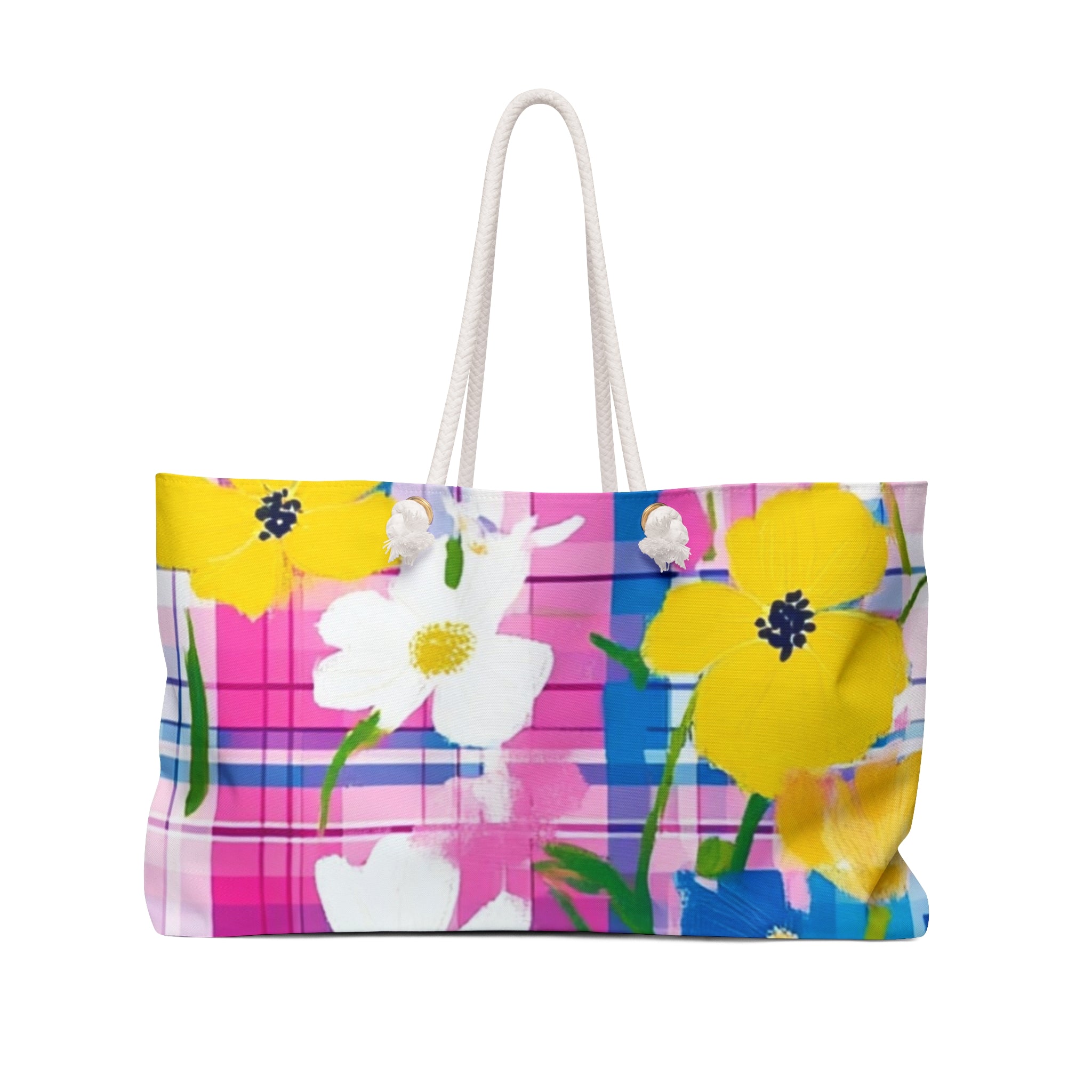 Plaid Garden Pink and Purple Weekender Bag, Artsulli - Art is Long, Life is Short, Bags, Size, 24" × 13", , , , , 92331918190442