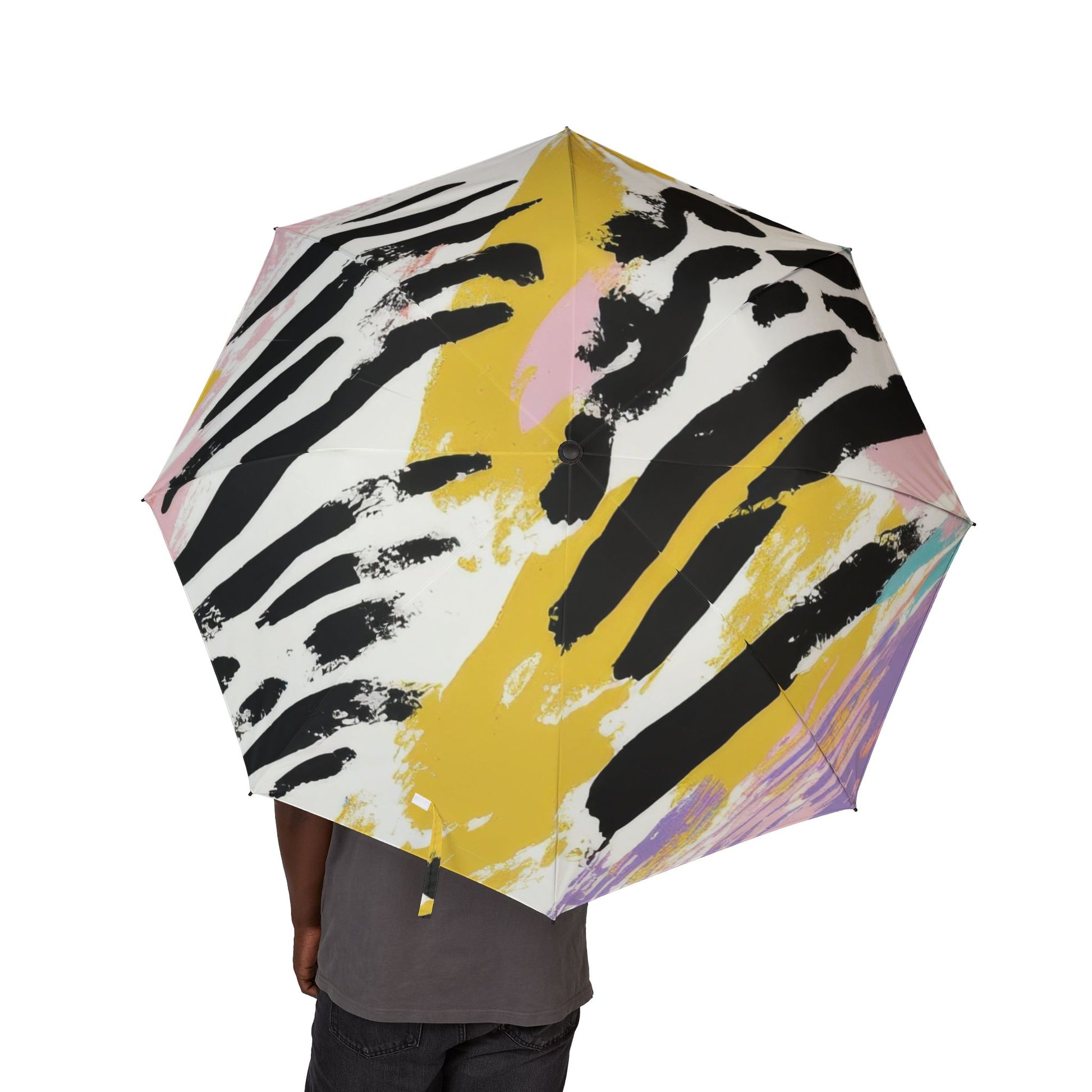 Wild Zebra Stripes x Paint Brush Strokes Multi-Color Semi-Automatic Foldable Umbrella, Artsulli - Art is Long, Life is Short, Accessories, , , , , , , 