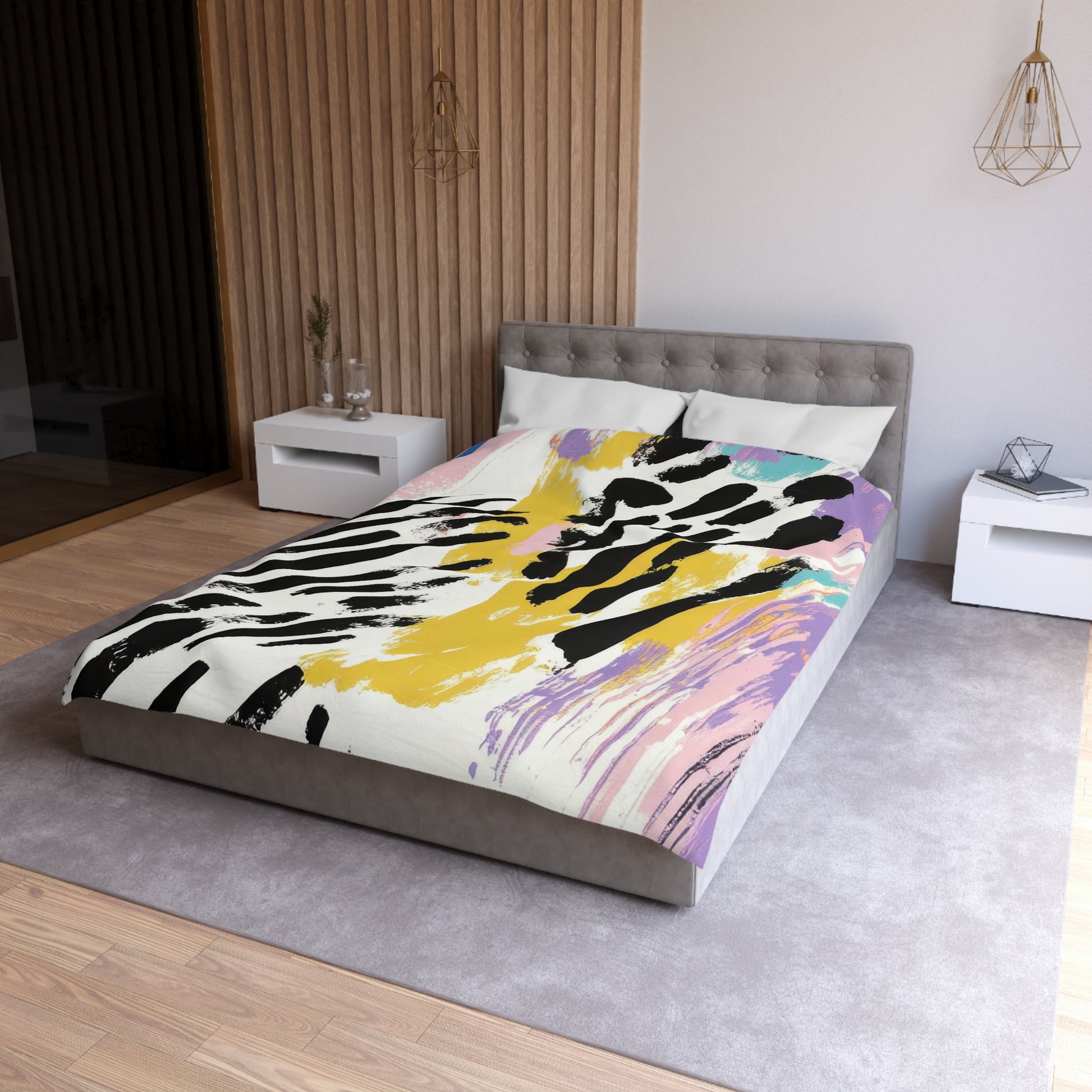 Wild Zebra Stripes x Paint Brush Strokes Multi-Color Microfiber Duvet Cover, Artsulli - Art is Long, Life is Short, Home Decor, , , , , , , 