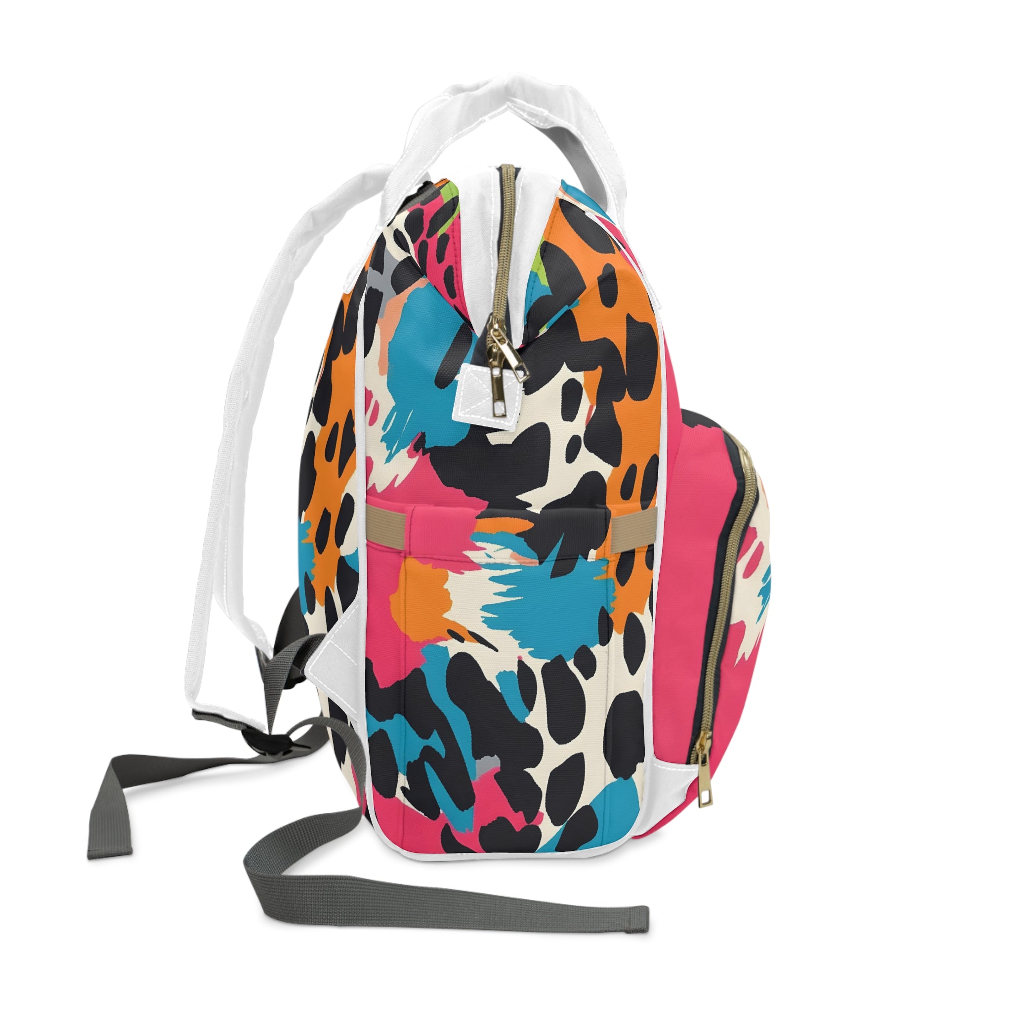 Wild Brush Strokes x Animal Print Multi-Color Multifunctional Diaper Backpack, Artsulli - Art is Long, Life is Short, Bags, , , , , , , 