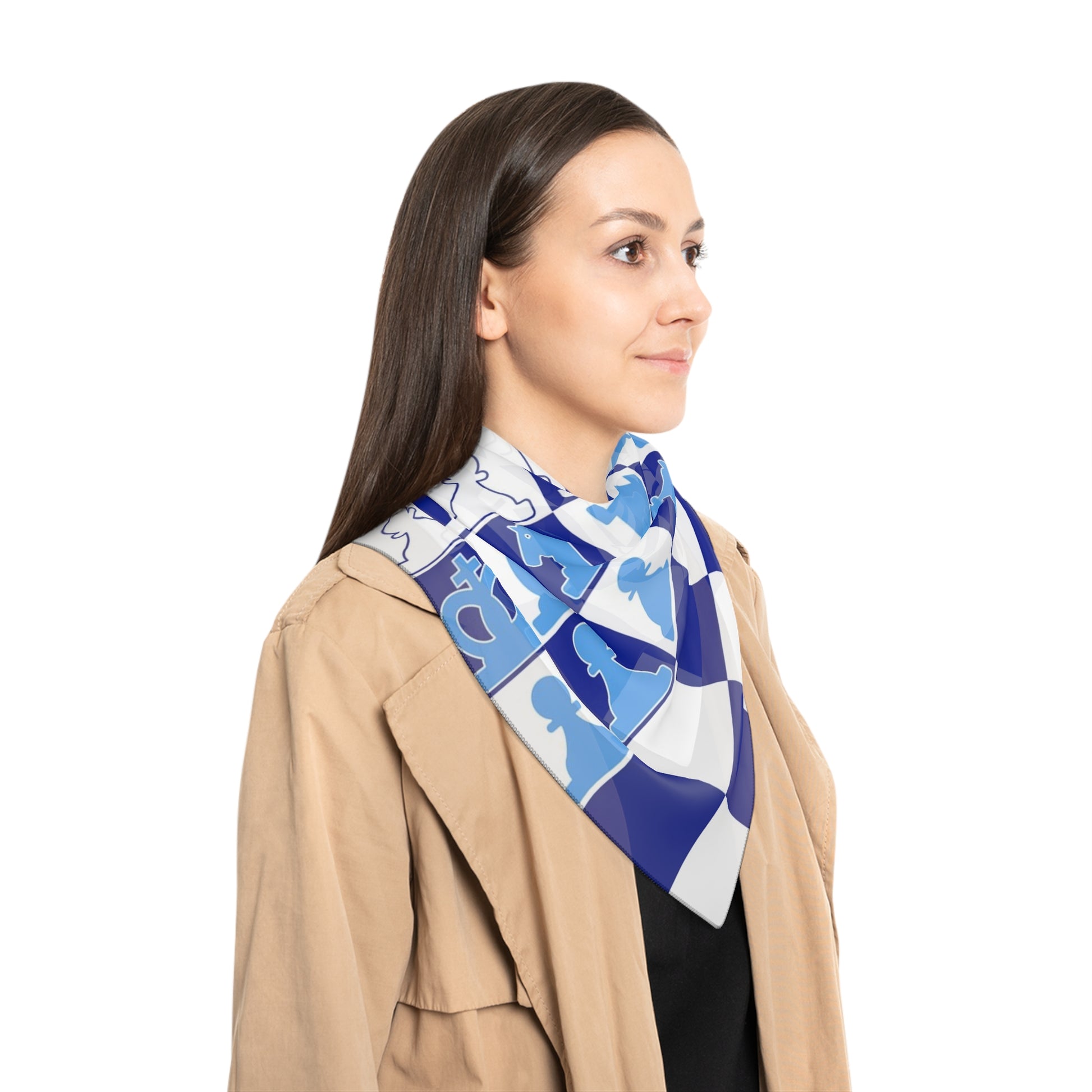 Chessboard Royal Blue & Navy Blue Poly Scarf, Artsulli - Art is Long, Life is Short, Accessories, , , , , , , 