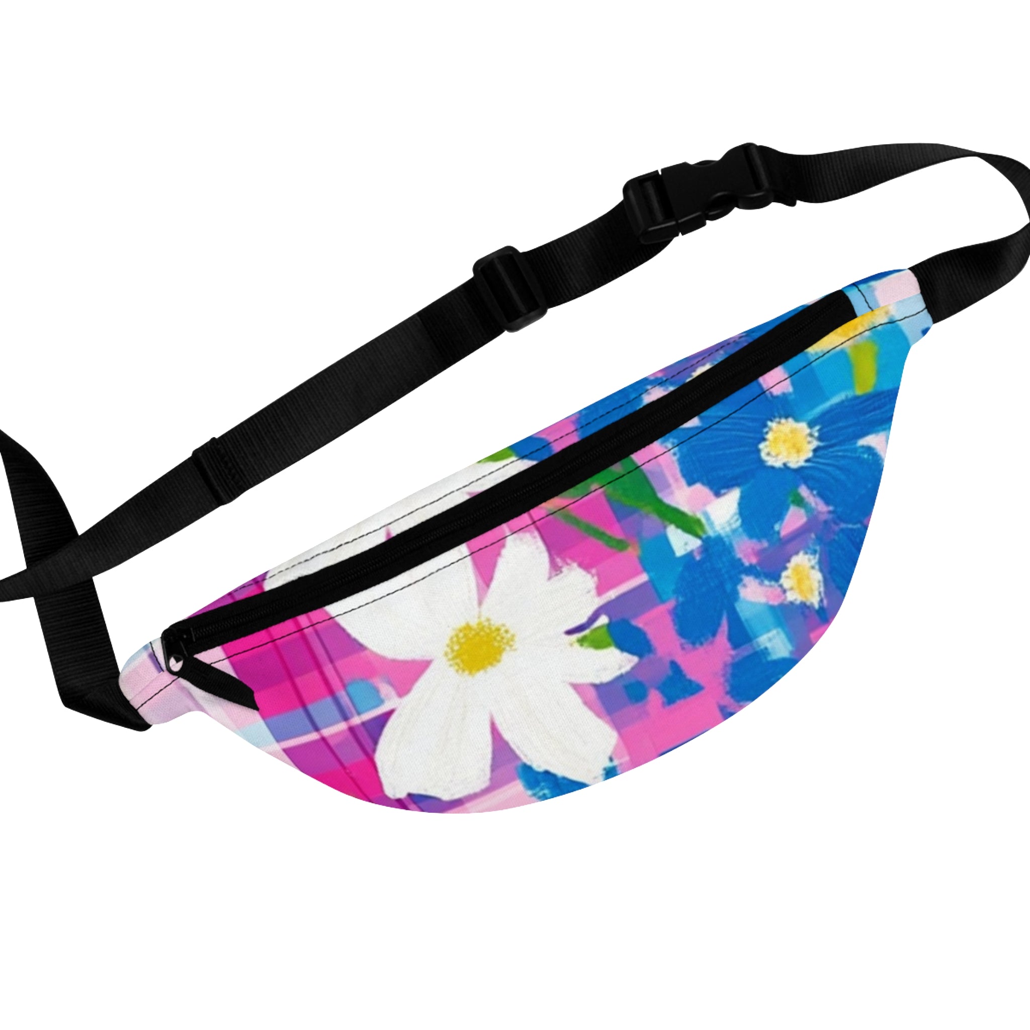 Plaid Garden Purple and Blue Fanny Pack, Artsulli - Art is Long, Life is Short, Bags, Size, One size, , , , , 93823654786643
