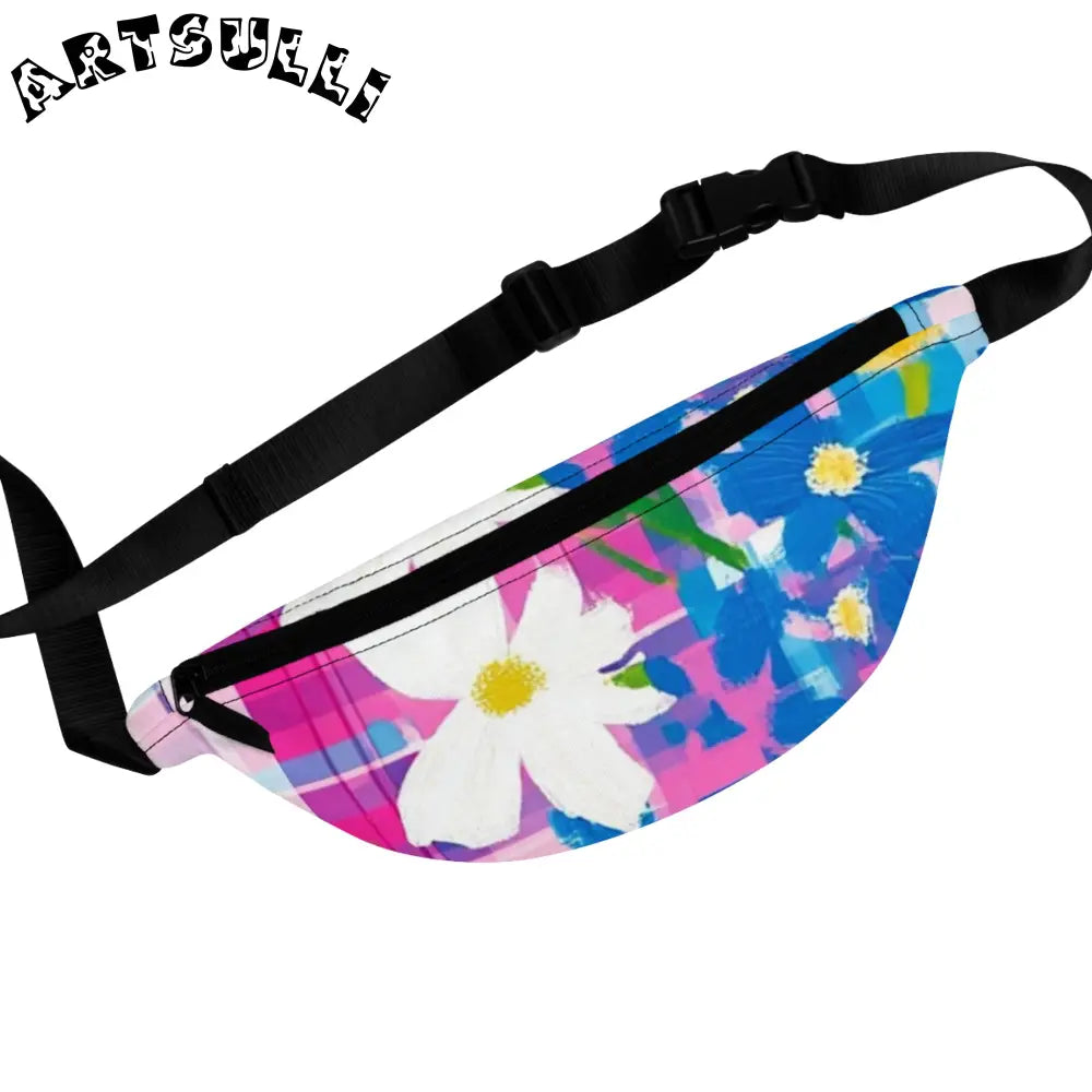 JAKKOUTTHEBXX Plaid Garden Purple and Blue Fanny Pack JAKKOUTTHEBXX