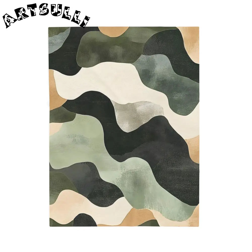 JAKKOUTTHEBXX Velveteen Blanket Style Abstract Rug in Green Black
