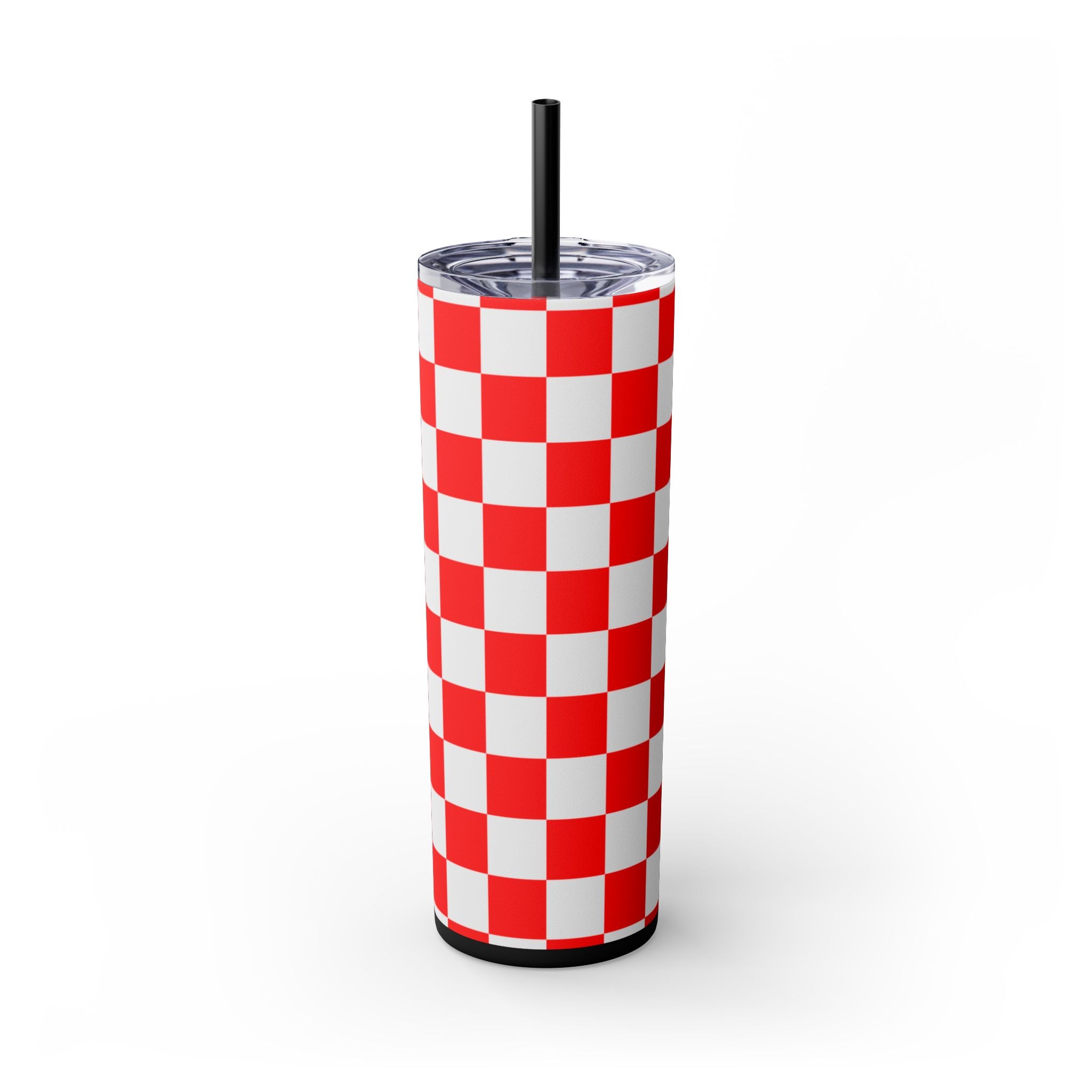 Checkerboard Red and White Skinny Tumbler with Straw, 20oz, Artsulli - Art is Long, Life is Short, Mug, Finish, Matte, Color, Black, Size, 20oz, 10974439270278809283