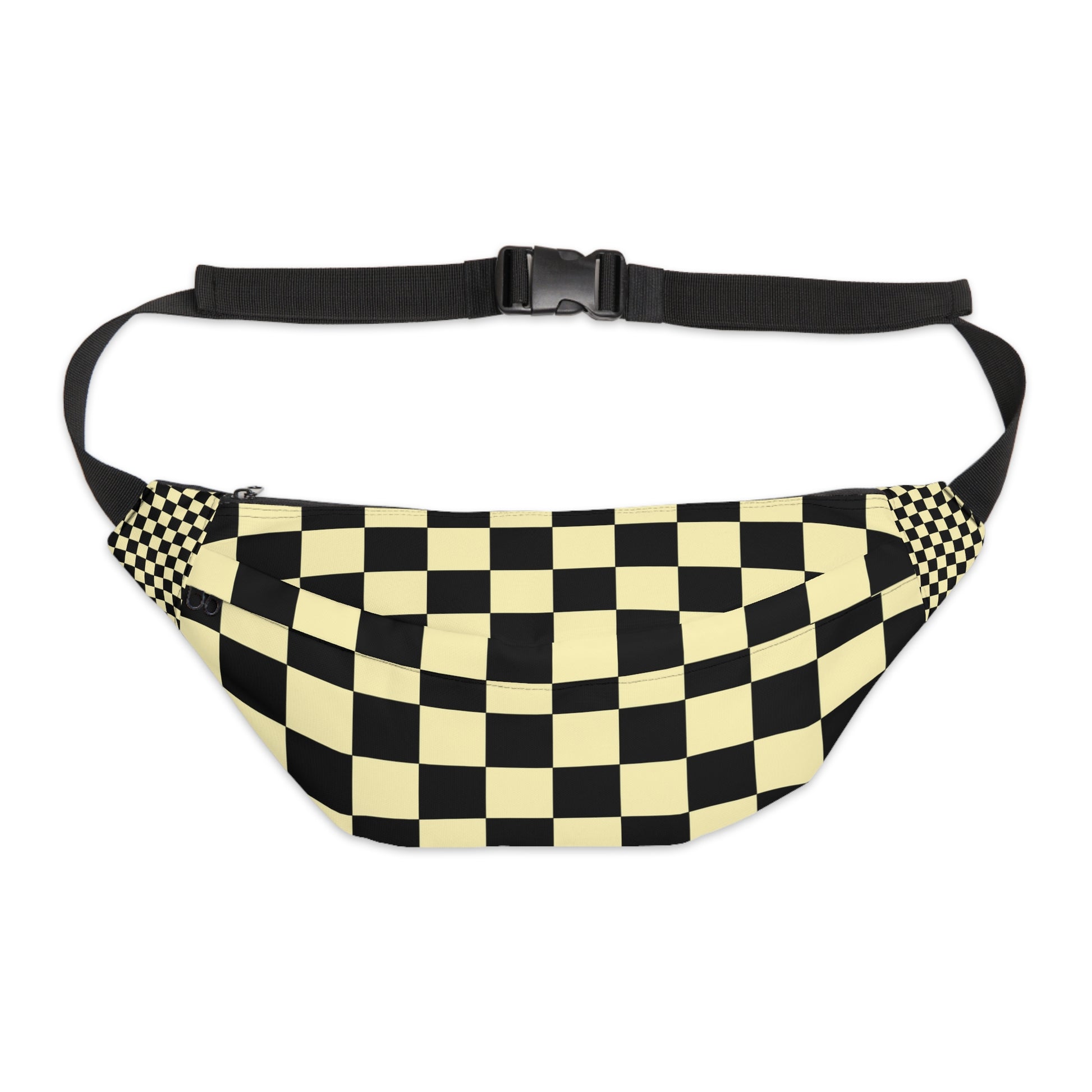 Checkerboard Black and Yellow Large Fanny Pack, Artsulli - Art is Long, Life is Short, Bags, Size, 8" × 9" × 4'', , , , , 23997686549879195587