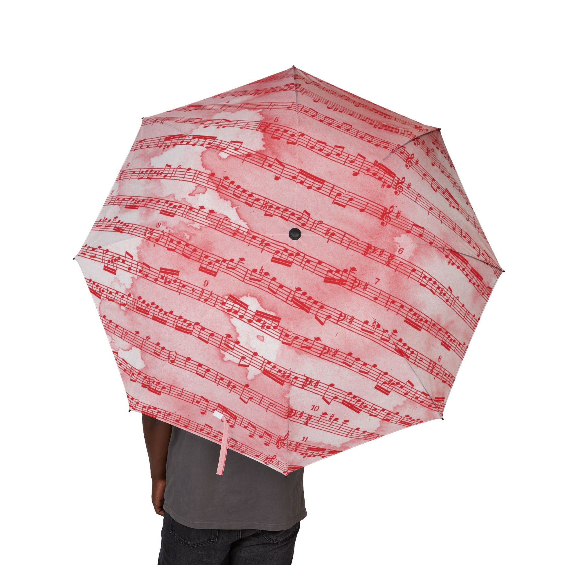 Drip Spill Type Beat Sheet Music II Red Semi-Automatic Foldable Umbrella, Artsulli - Art is Long, Life is Short, Accessories, , , , , , , 
