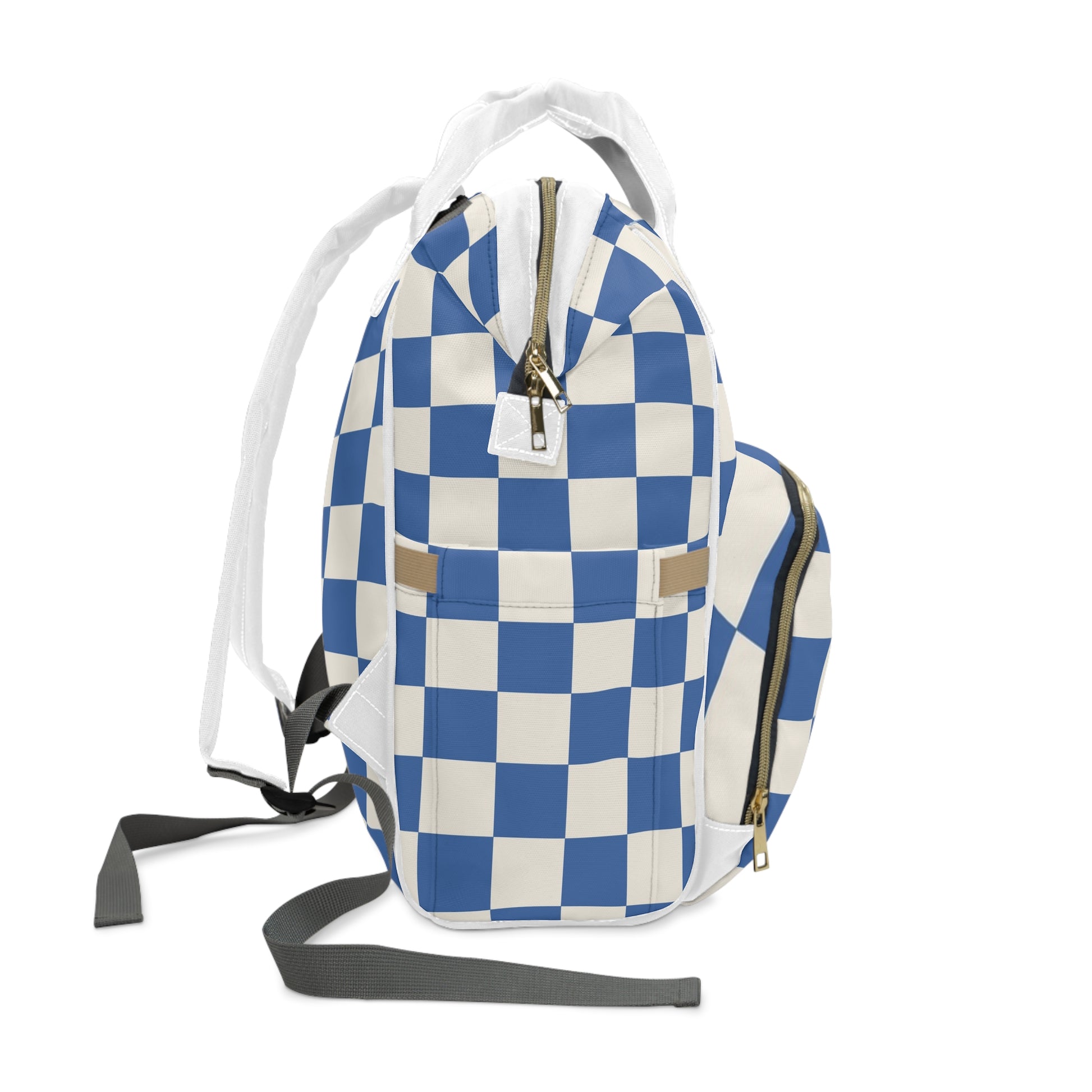 Checkerboard Blue Multifunctional Diaper Backpack, Artsulli - Art is Long, Life is Short, Bags, , , , , , , 