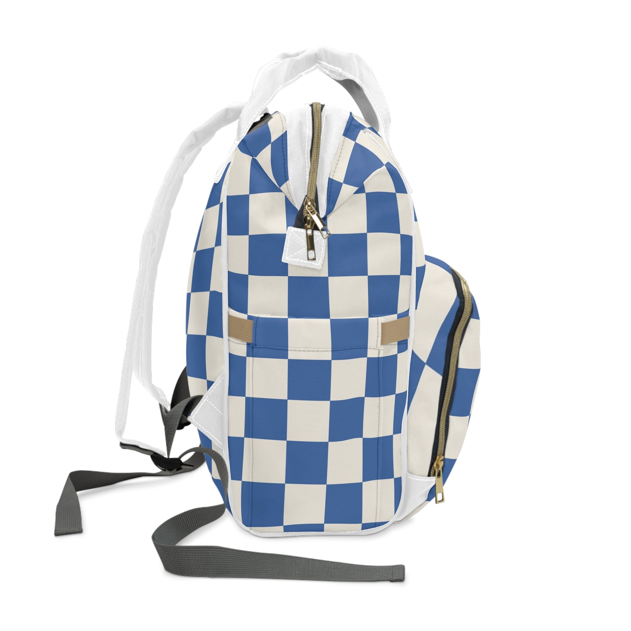 Checkerboard Blue Multifunctional Diaper Backpack, Artsulli - Art is Long, Life is Short, Bags, , , , , , , 