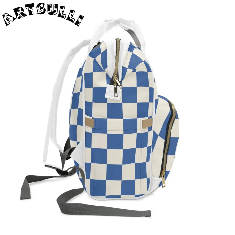 JAKKOUTTHEBXX Checkerboard Blue Multifunctional Diaper Backpack