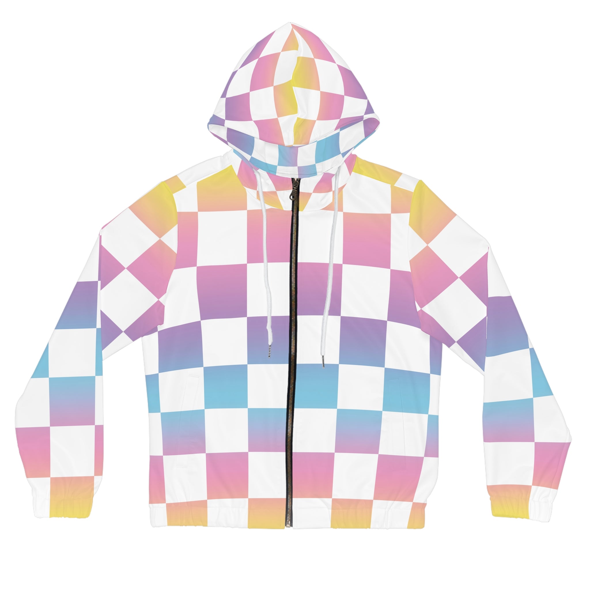 Vaporwave Check II Women’s Full-Zip Hoodie (AOP), Artsulli - Art is Long, Life is Short, All Over Prints, Size, XS, Color, White, , , 12742014759578578808