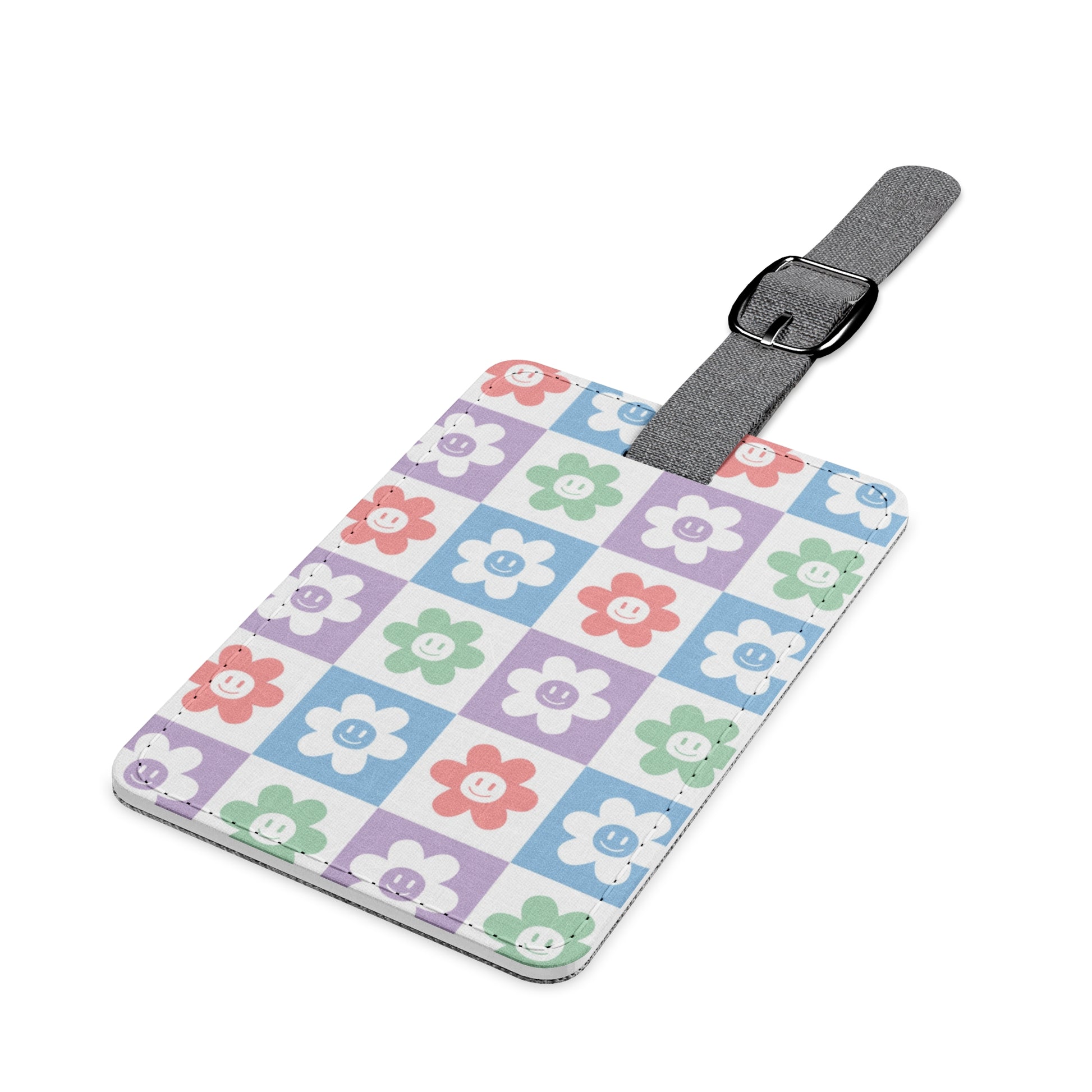 Chessboard x Smiley Face Flowers Multi-Color Saffiano Polyester Luggage Tag, Rectangle, Artsulli - Art is Long, Life is Short, Accessories, , , , , , , 