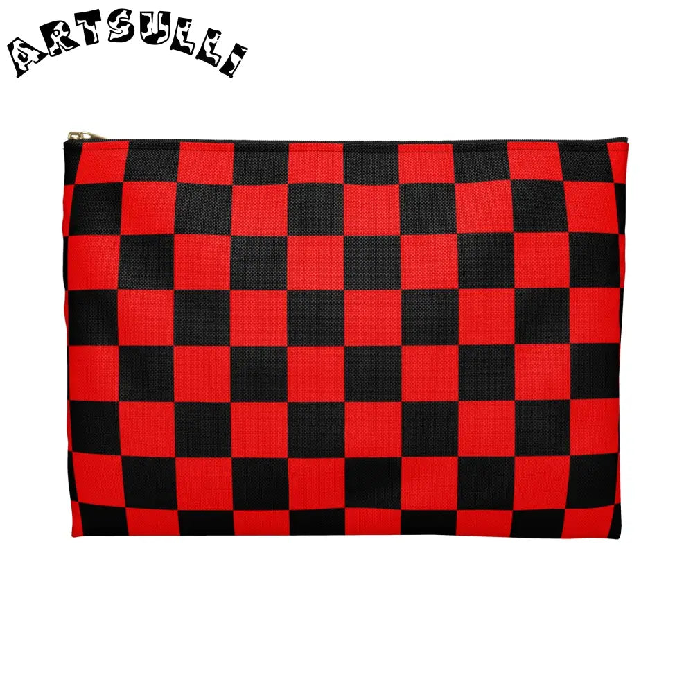 JAKKOUTTHEBXX Checkerboard Red and Black Accessory Pouch