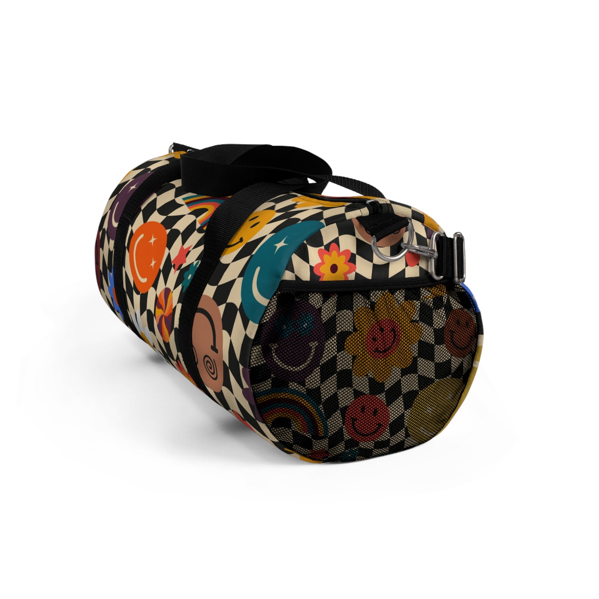 Trippy x Wavy Checkerboard x Smiley Face x Rainbow x Flowers II Multi-Color Duffel Bag, Artsulli - Art is Long, Life is Short, Bags, , , , , , , 
