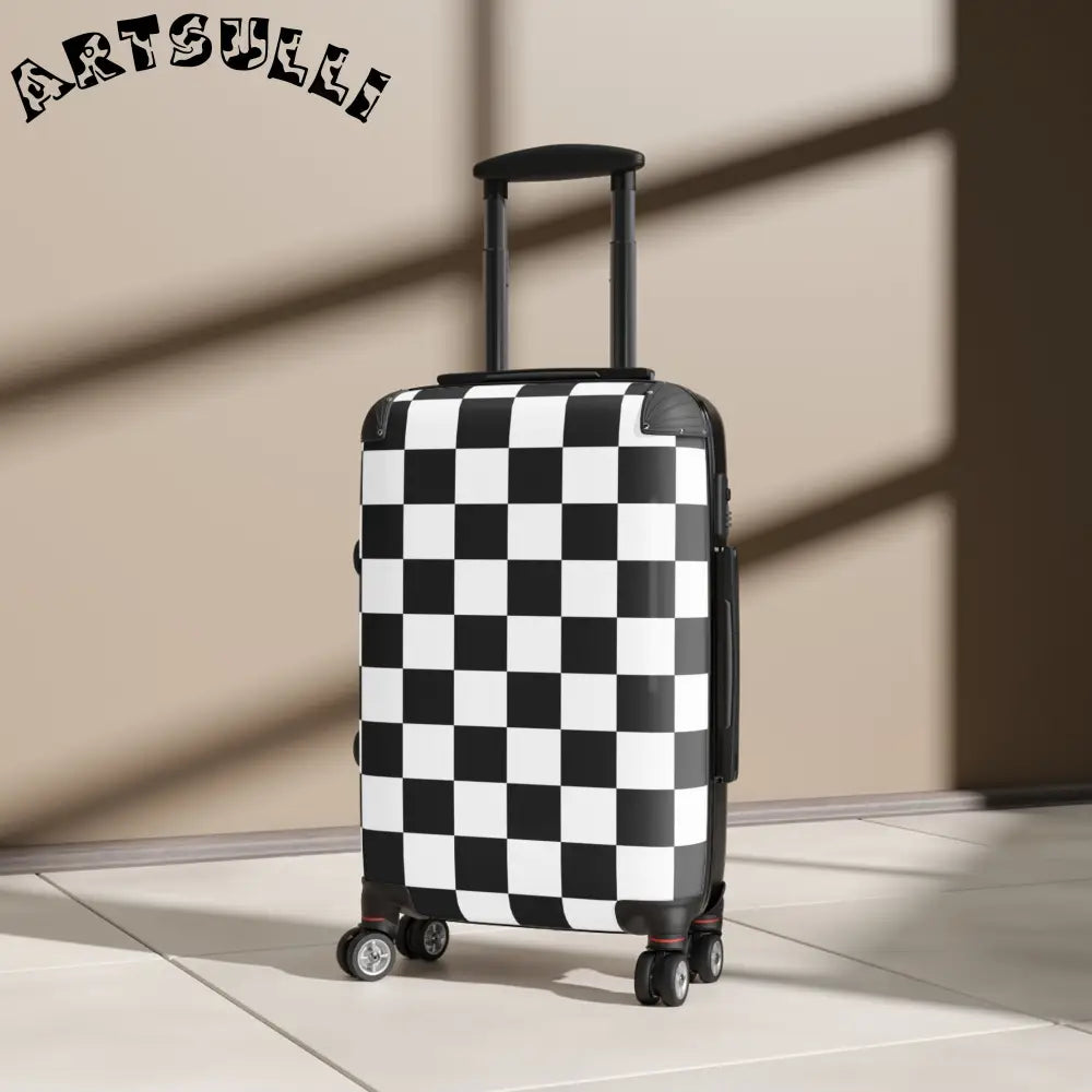 JAKKOUTTHEBXX Checkerboard Black and White Suitcase JAKKOUTTHEBXX